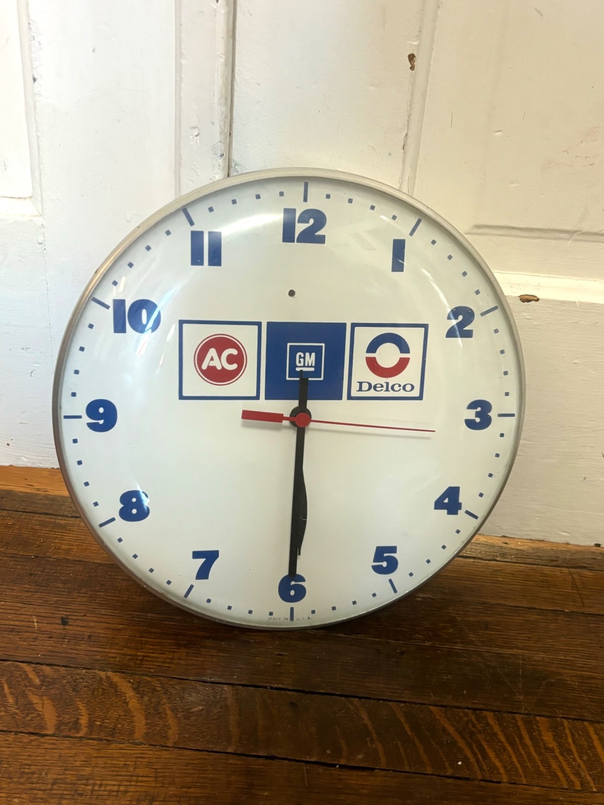 Vtg AC Delco GM Dealership Glass Faced Advertising Auto Chevy Ford Clock Sign