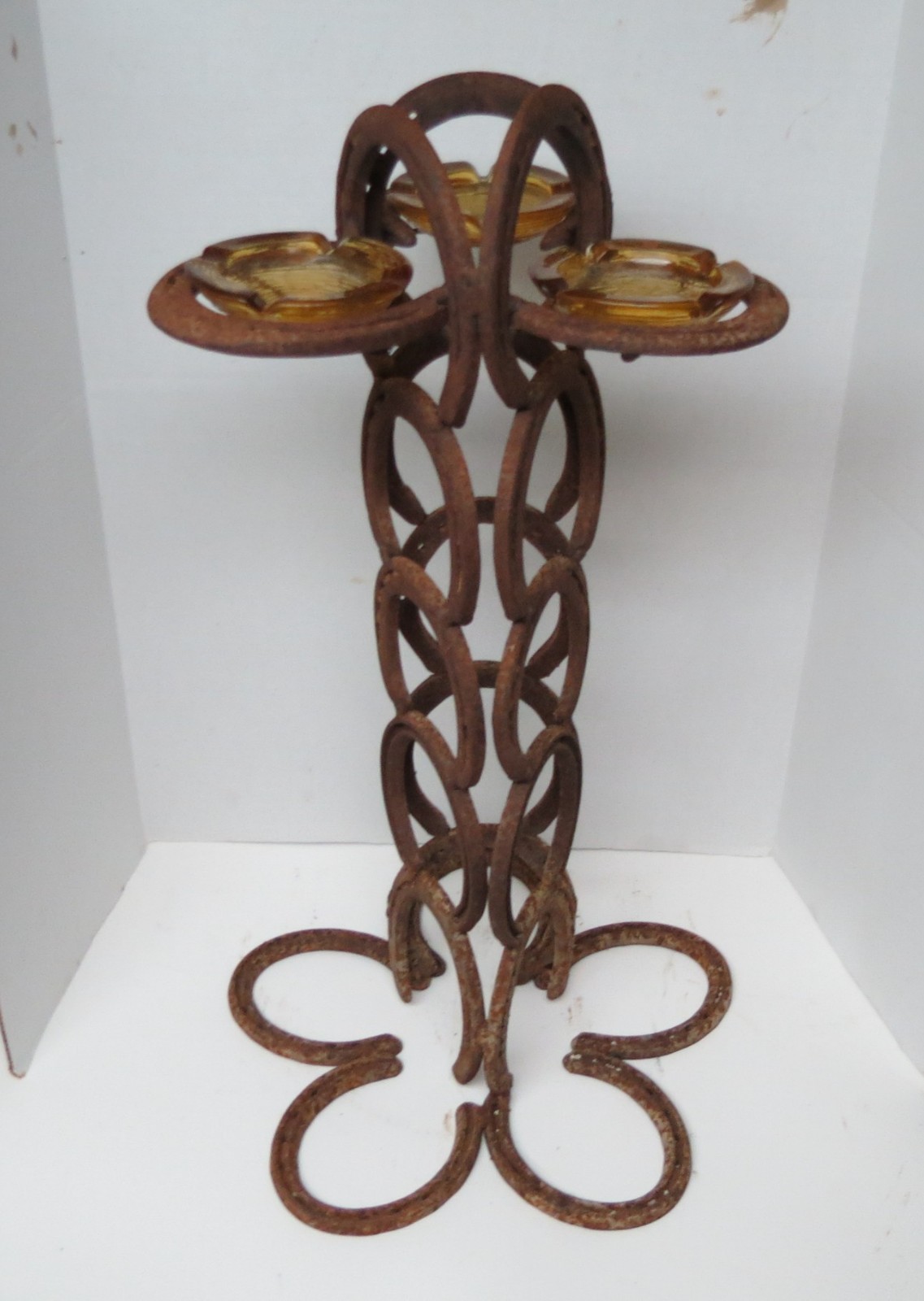 Vintage Southwestern Folk Art Iron Horseshoe Cigar Ashtray Stand 25.5 in. Tall