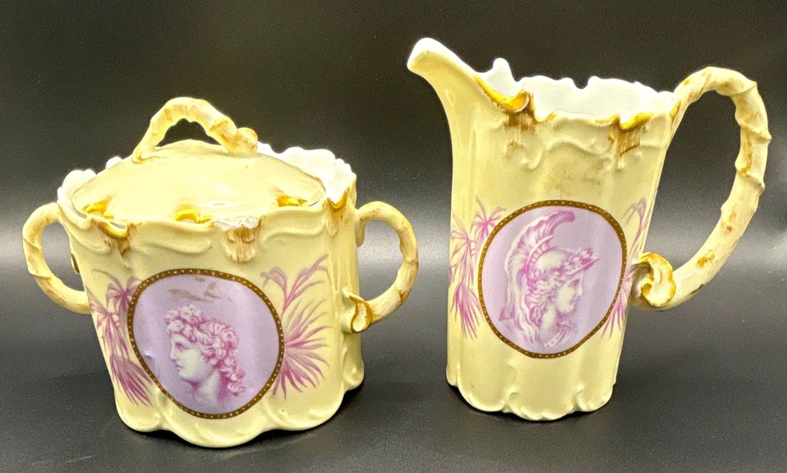 Antique Rosenthal Monbijou Cameo Creamer & Sugar Bowl Set Apollo Belvedere c1900
