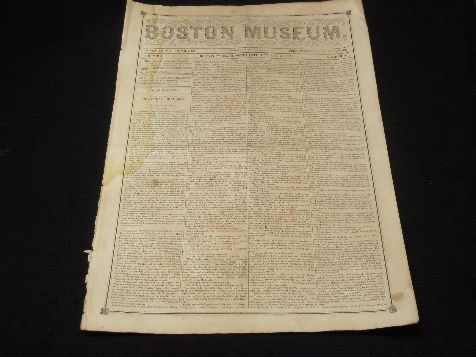 1851 MAY 24 BOSTON MUSEUM NEWSPAPER - SAMUEL THURSTON - LYNCHING - NP 9023 1851 MAY 24 BOSTON MUSEUM NEWSPAPER - SAMUEL THURSTON - LYNCHING - NP 9023