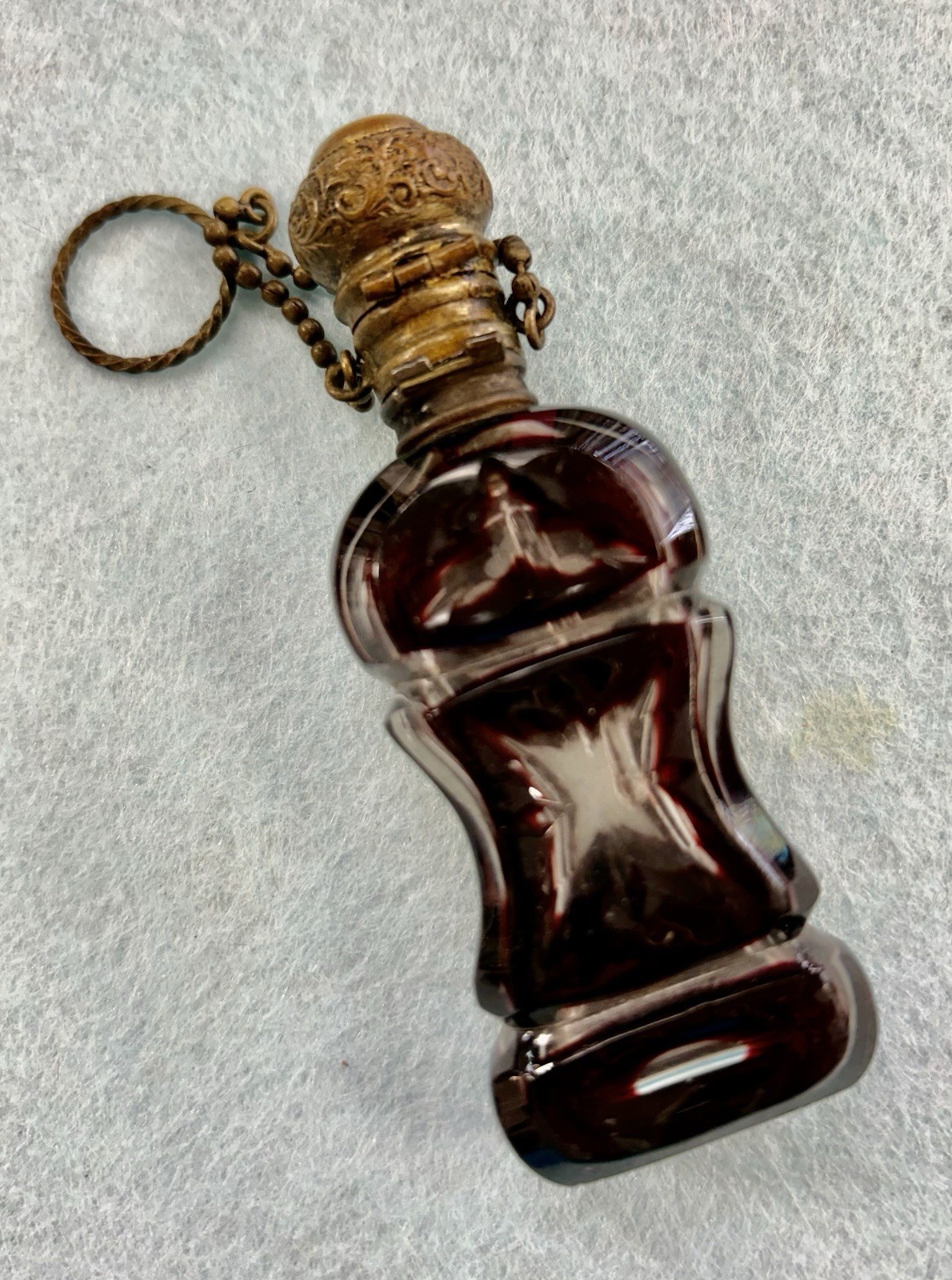 Antique Dutch Ruby Flashed Cut Glass & Plated Silver Perfume Bottle/ Glass Wand