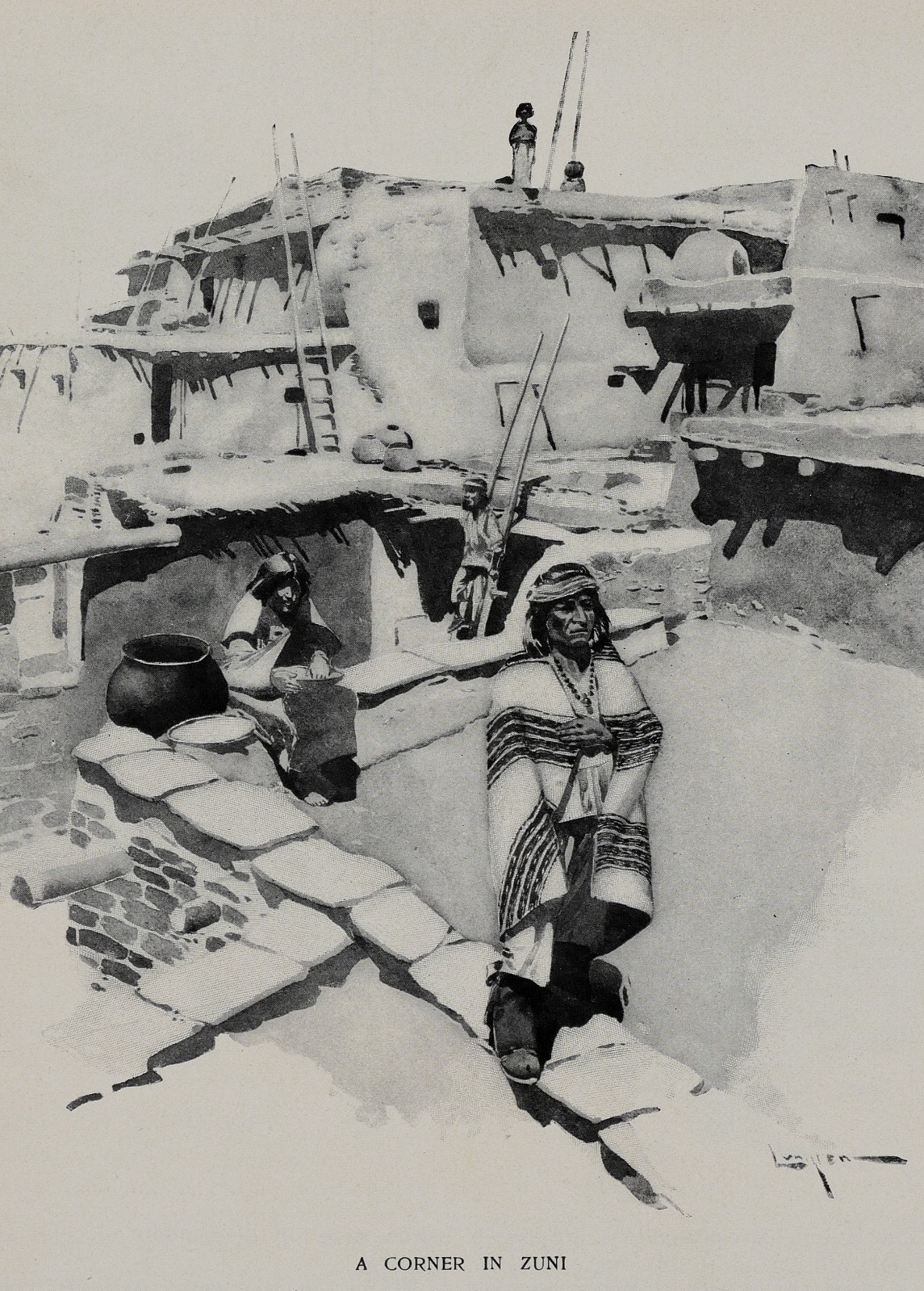 1901 Zuni Pueblo & Navajo Riders Harper\'s Native American Southwest Print