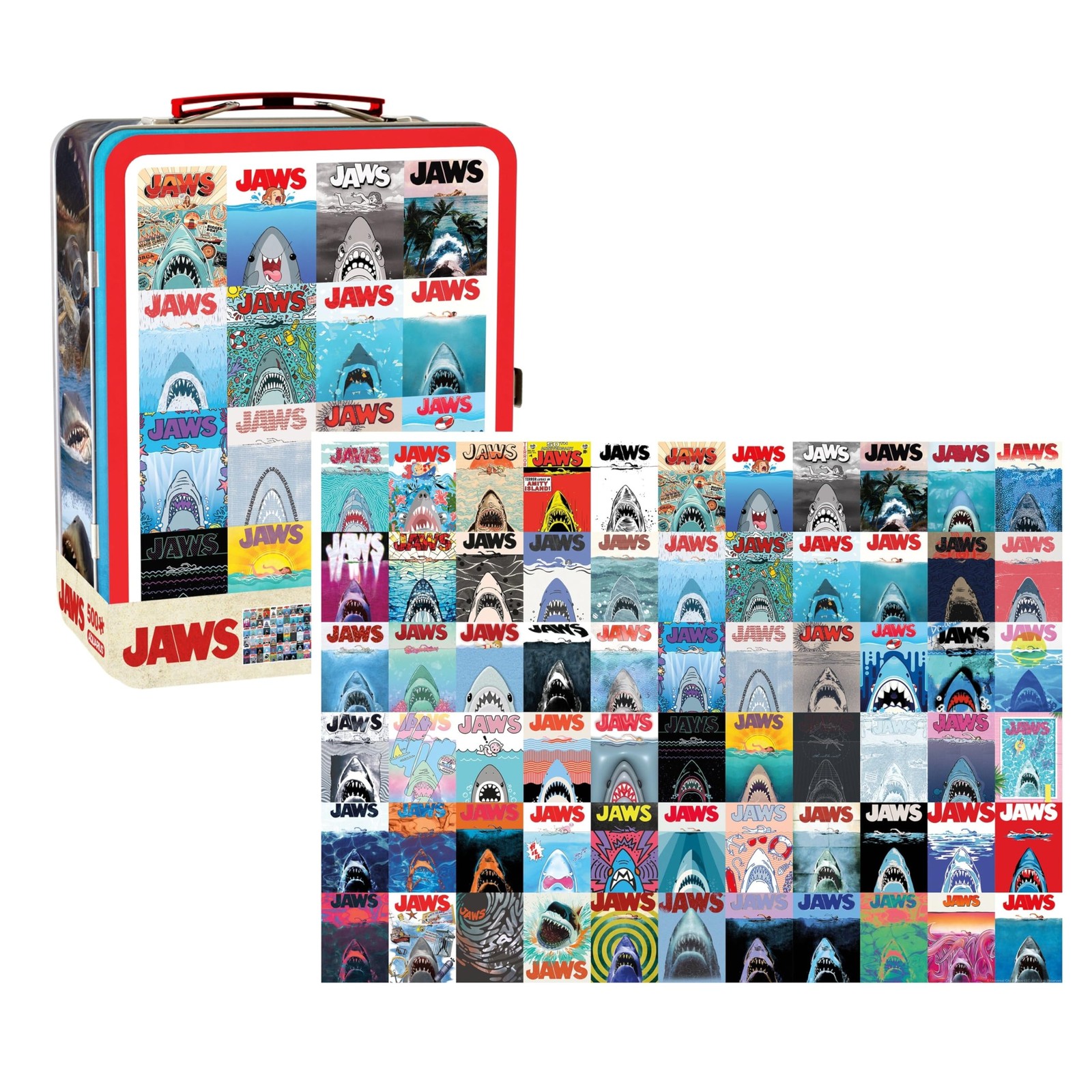 AQUARIUS Jaws 50th Anniversary 500pc Puzzle Fun Box 500 Piece Puzzle Sturdy Tin