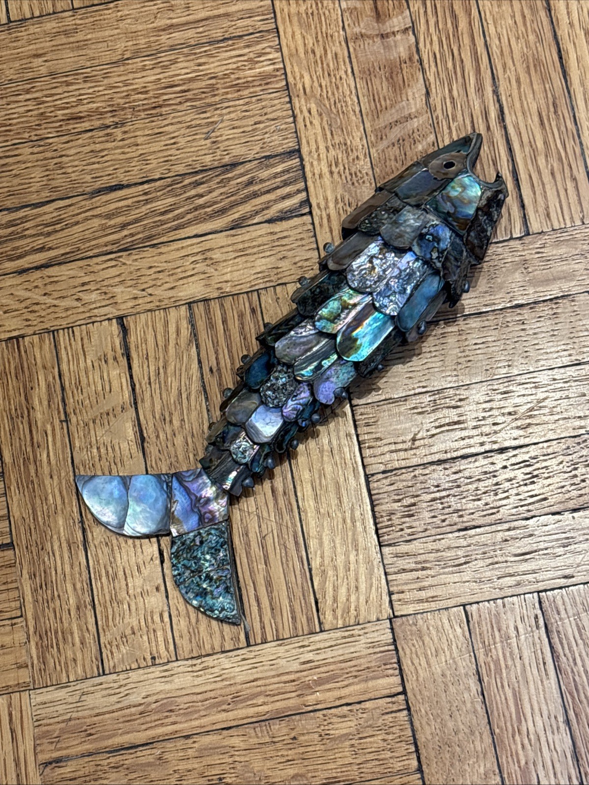 Vintage Abalone Articulated Fish Bottle Opener Mexican Silver