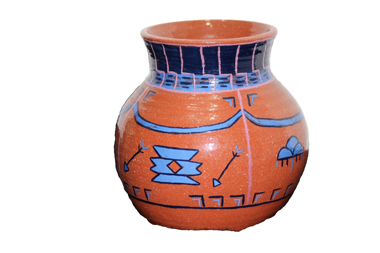 Vintage Lower Sioux Pottery Native American Hand-Painted Clay Vase Signed Red