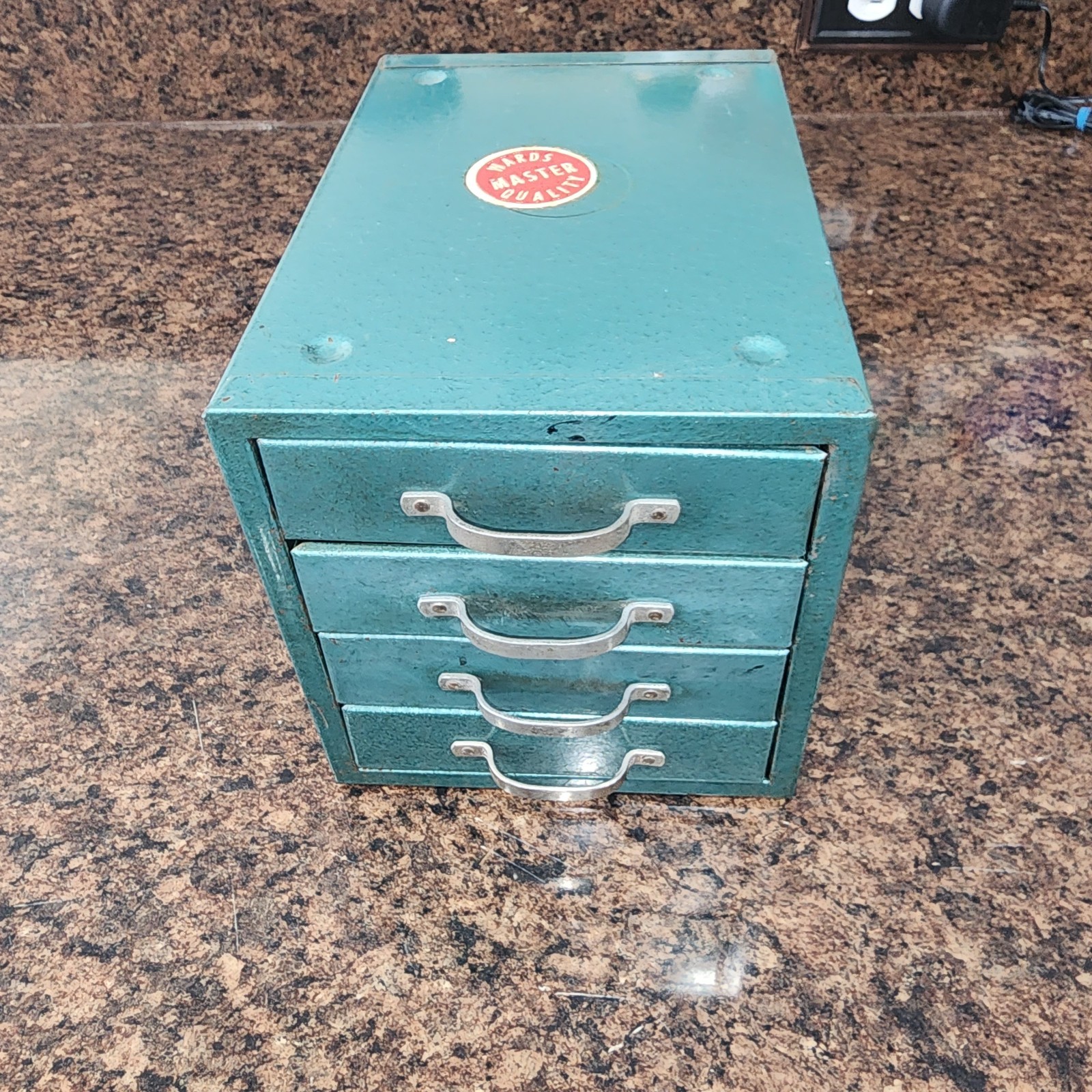 Vintage WARDS MASTER QUALITY Metal 4  Drawer Small Parts Cabinet – Green Awesome
