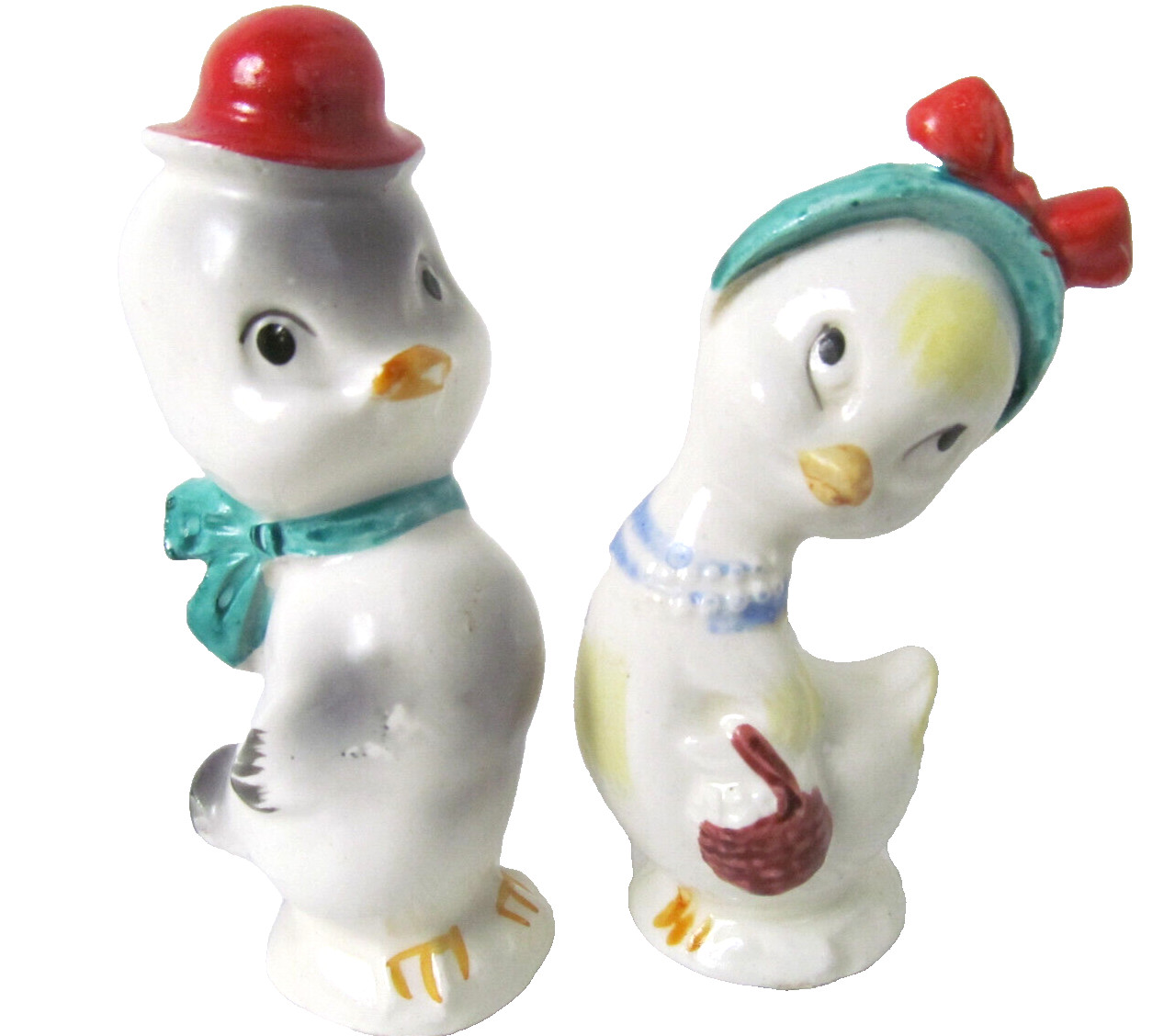 Chicks Figurines Pair Set Boy Shy Girl Japan Anthropomorphic Porcelain Vtg H6