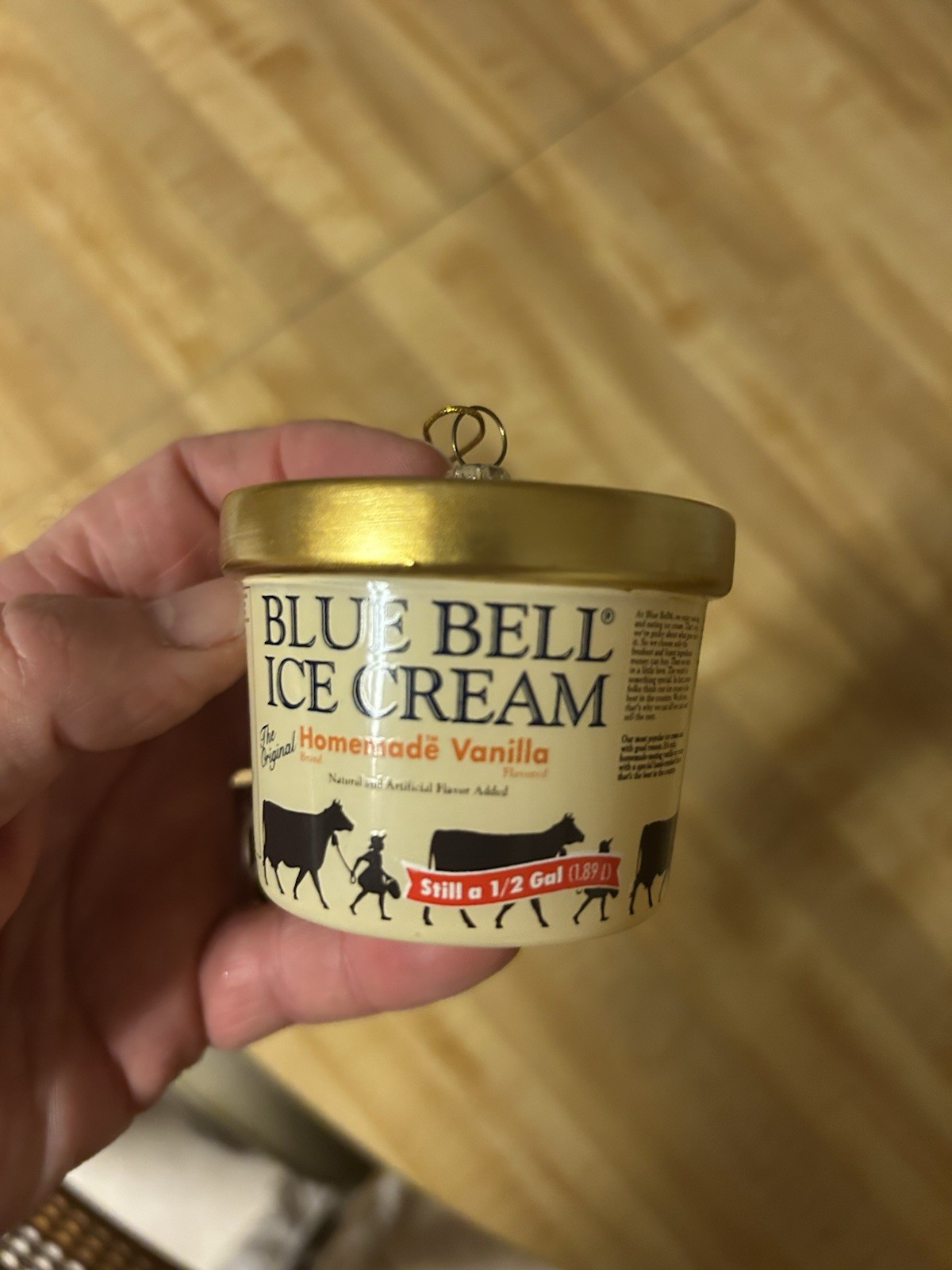 Mini Blue Bell Ice Cream Glass Ornament Tub Homemade Vanilla Christmas Decor 2x2