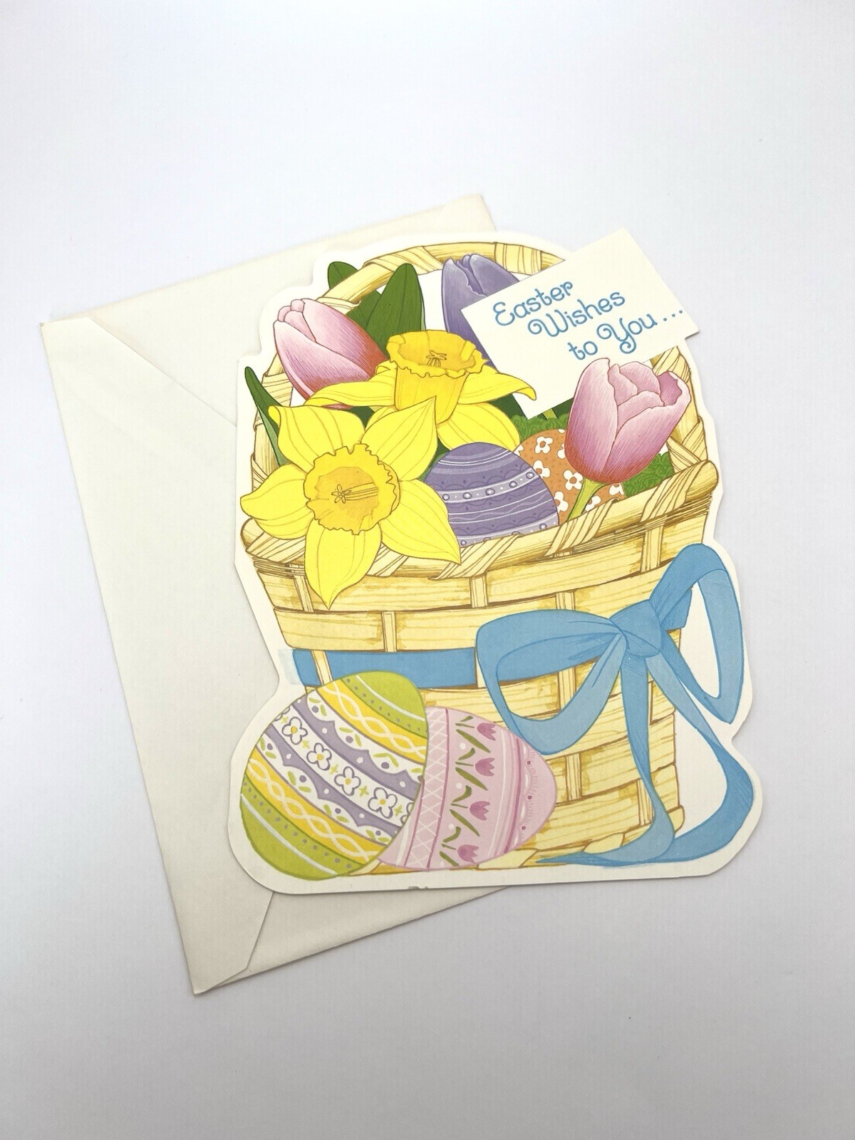 Vintage Current Inc Cut Out Easter Card Easter Basket W/ Daffodils & Tulips