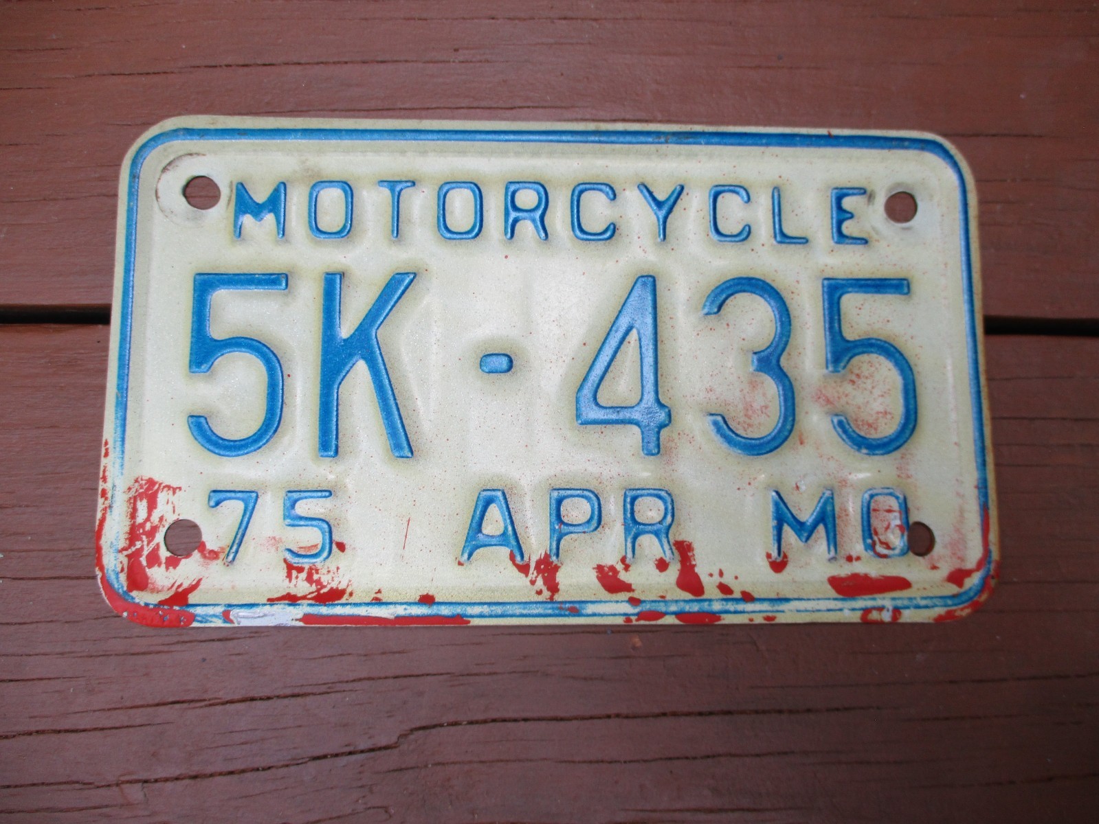 Vintage 1975 Missouri Motorcycle License Plate 5K-435