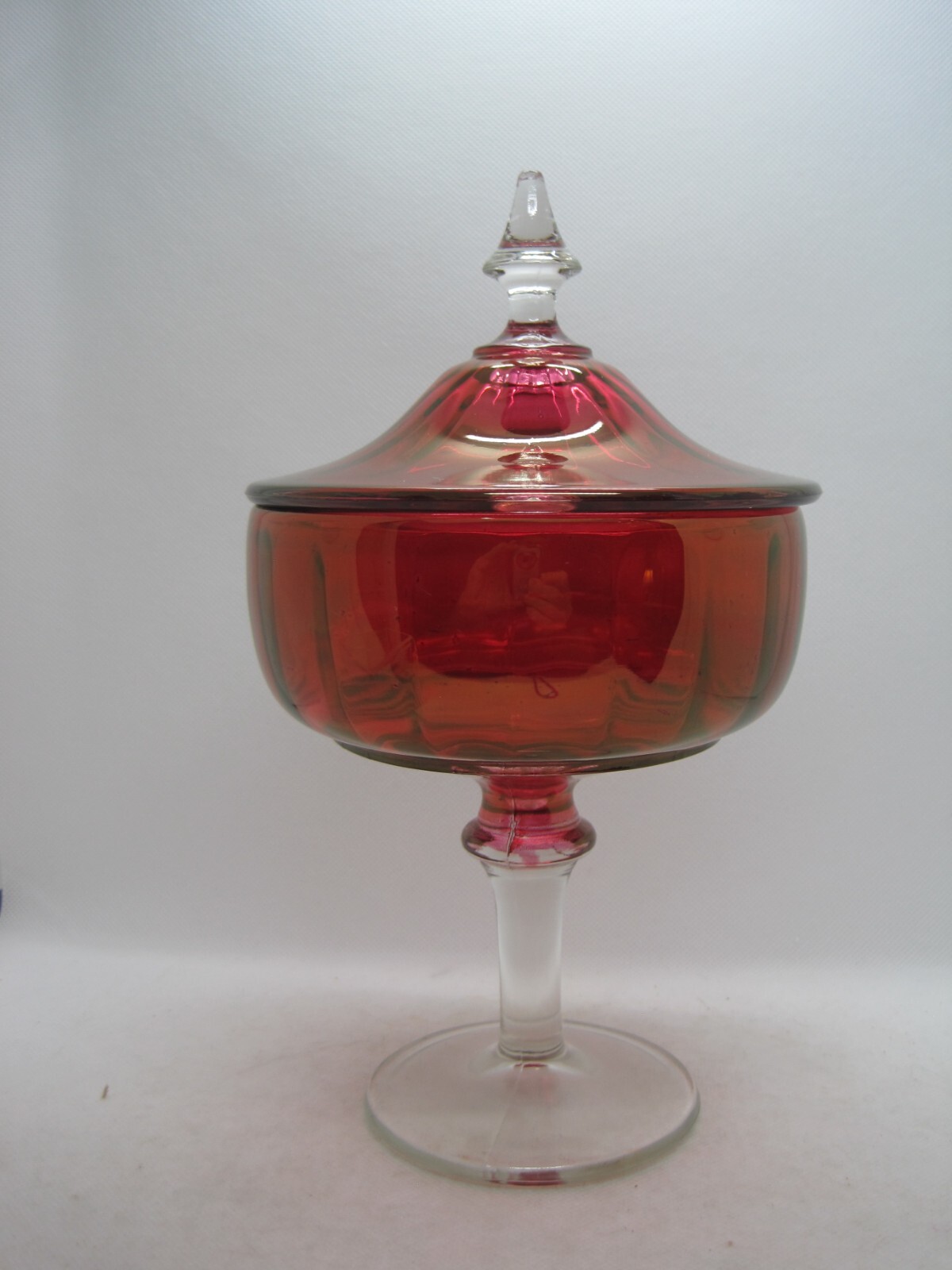 Vintage Cranberry Flashed Lidded Glass Compote