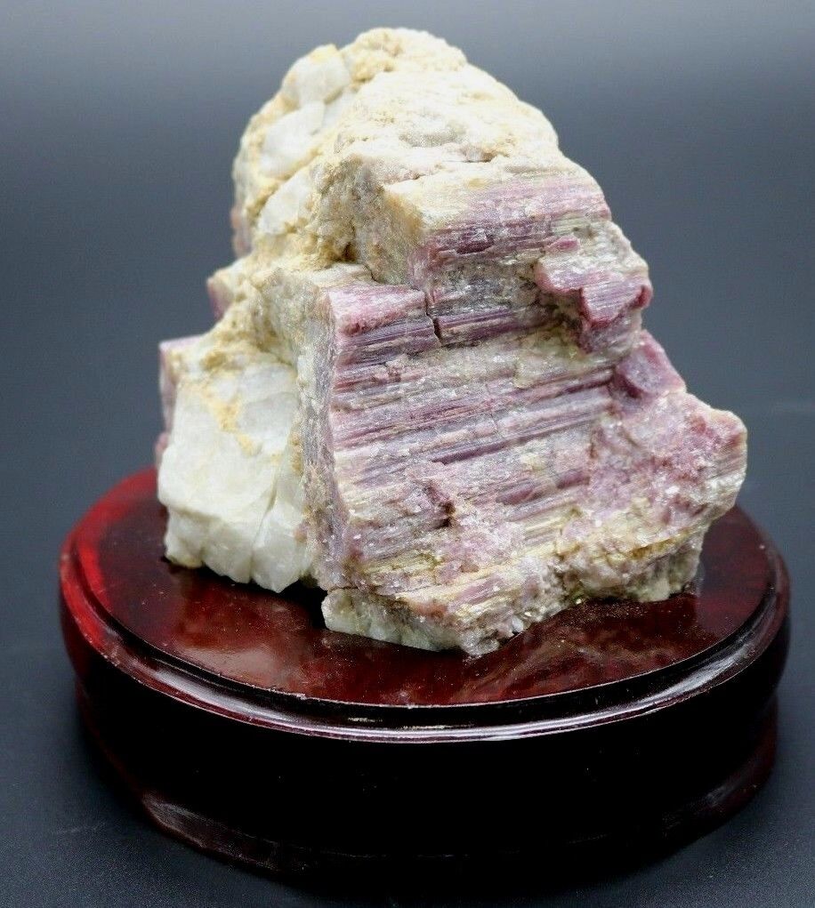 Beautiful RHODONITE Matrex MINERAL Specimen Layer Colored Carved Wooden Stand