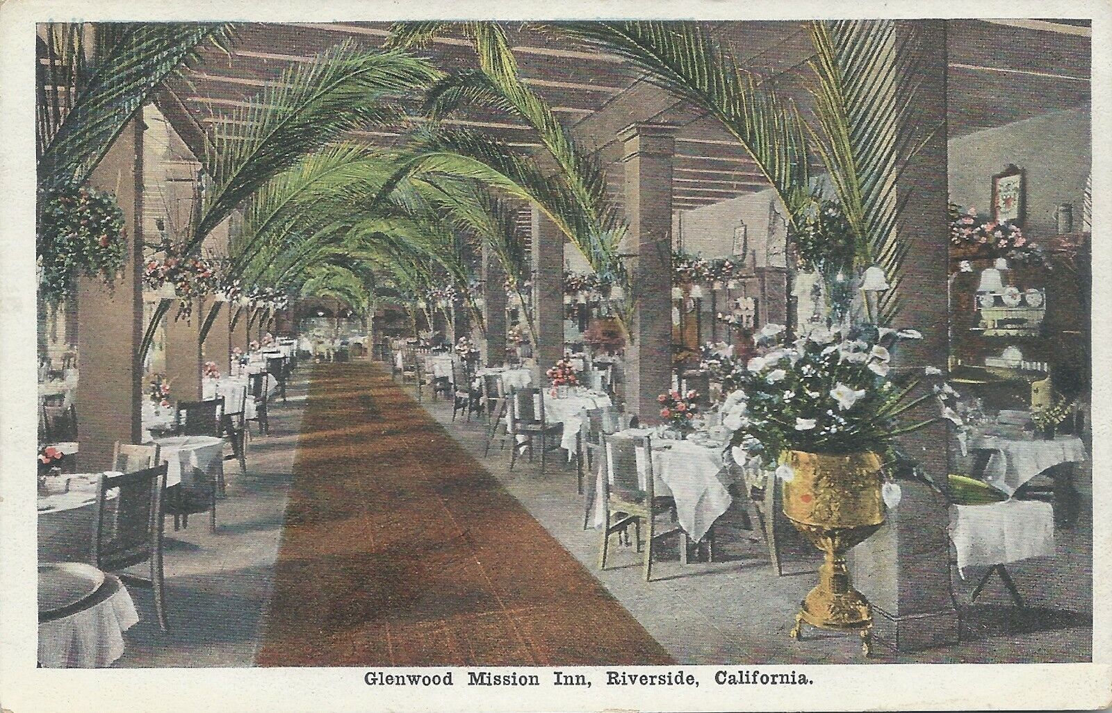 Dining Room, Glenwood Mission Inn, Riverside, California, Early Postcard, Unused