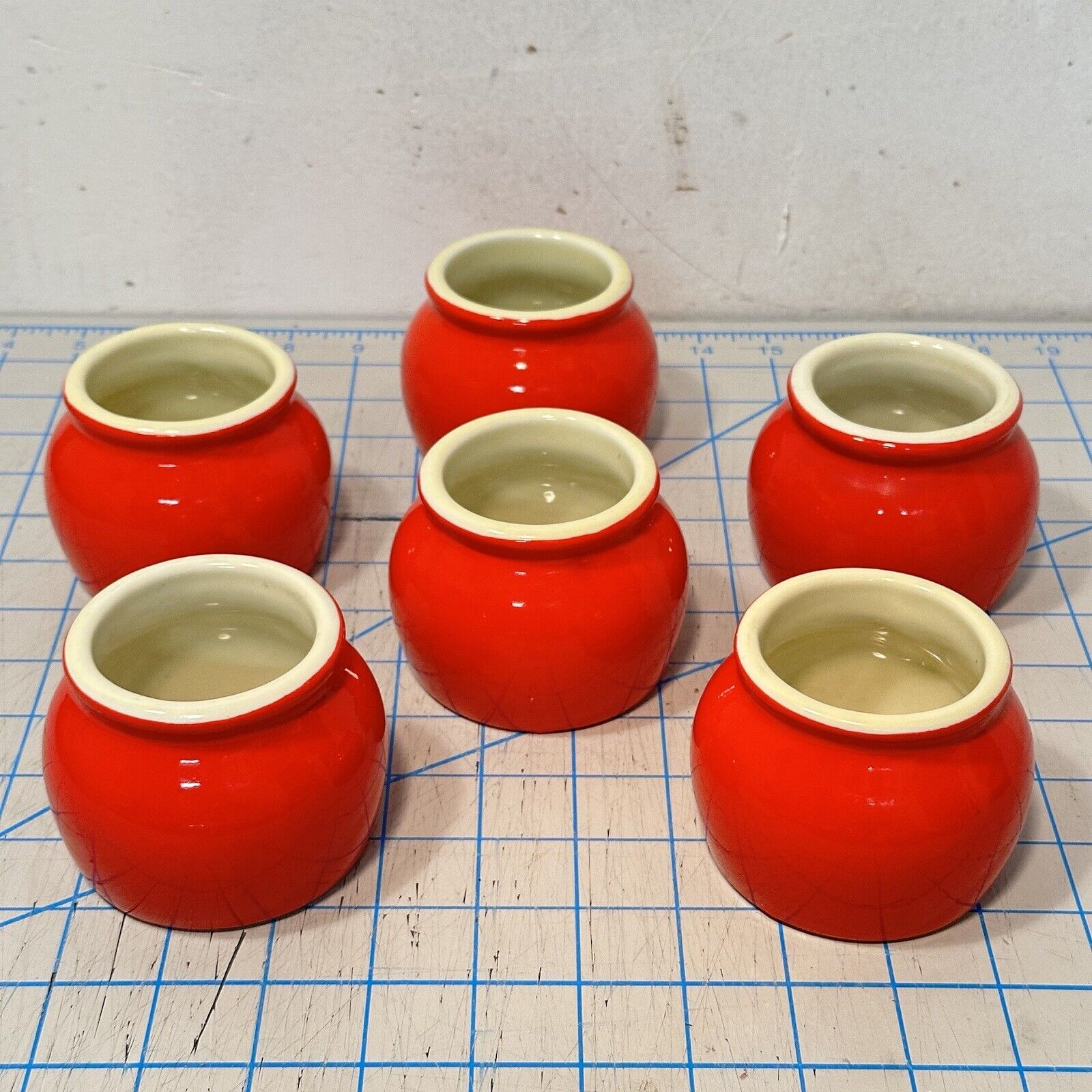Hall’s Kitchenware Mini Red Bean Pots Made In USA Glazed Ceramic Crock Lot Of 6