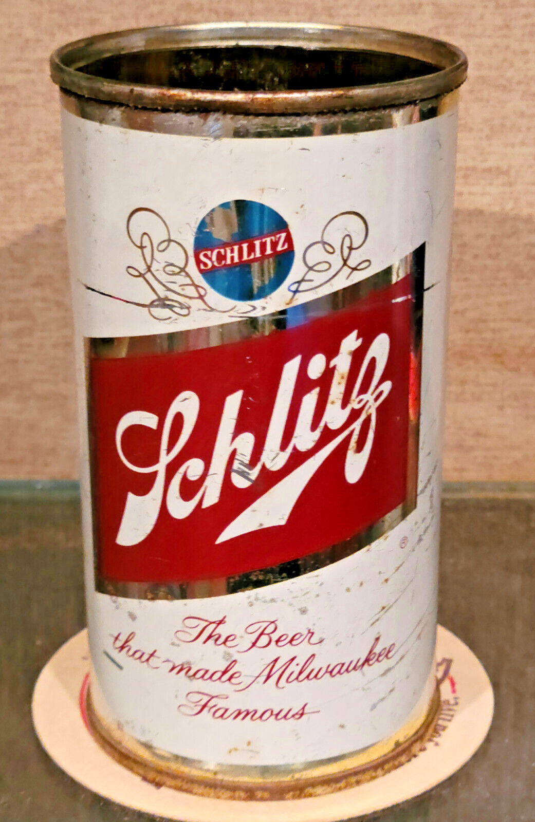 1965 SCHLITZ EARLY PULL TAB TOP STEEL BEER CAN @ LOS ANGELES CALIFORNIA EMPTY