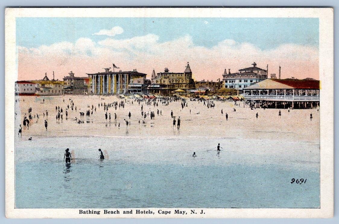 1920\'s CAPE MAY NEW JERSEY NJ BATHING BEACH HOTELS PAVILION POSTCARD
