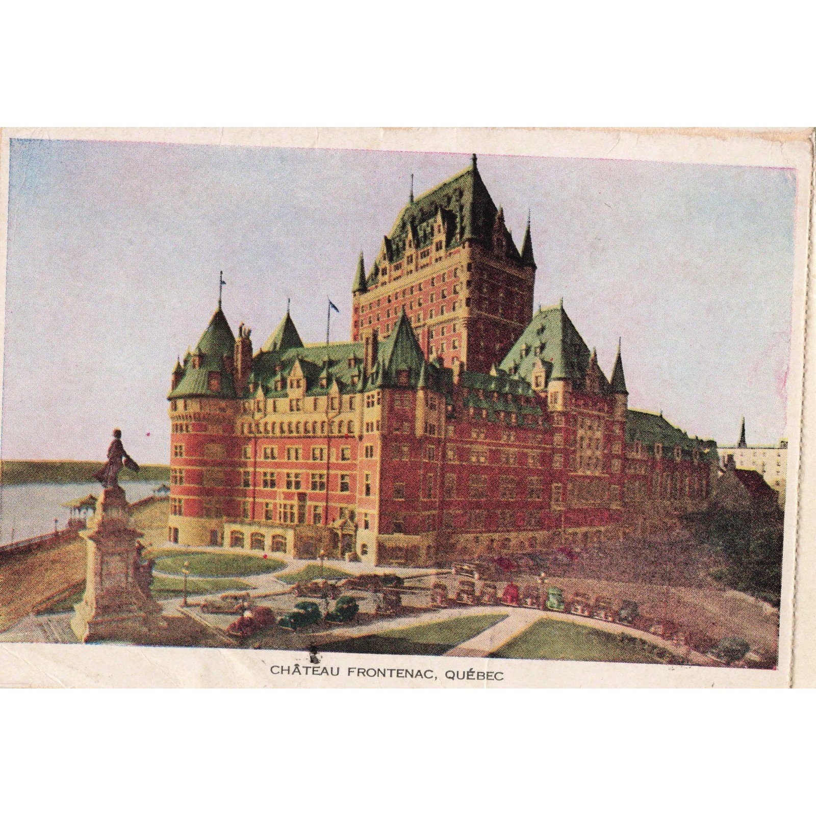 Chateau Frontenac Quebec City Canada Hotel Vtg Cars 1944 Postcard Folkard Litho
