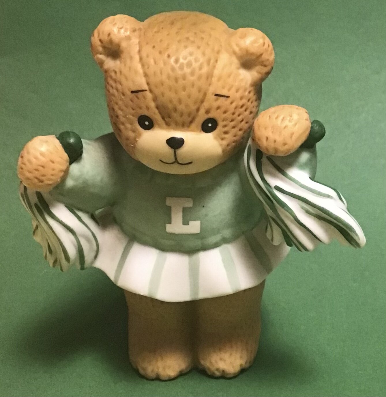 Vtg Cheerleader Bear LUCY & ME Ceramic Figurine Great Cake Topper ENESCO 3.75”H