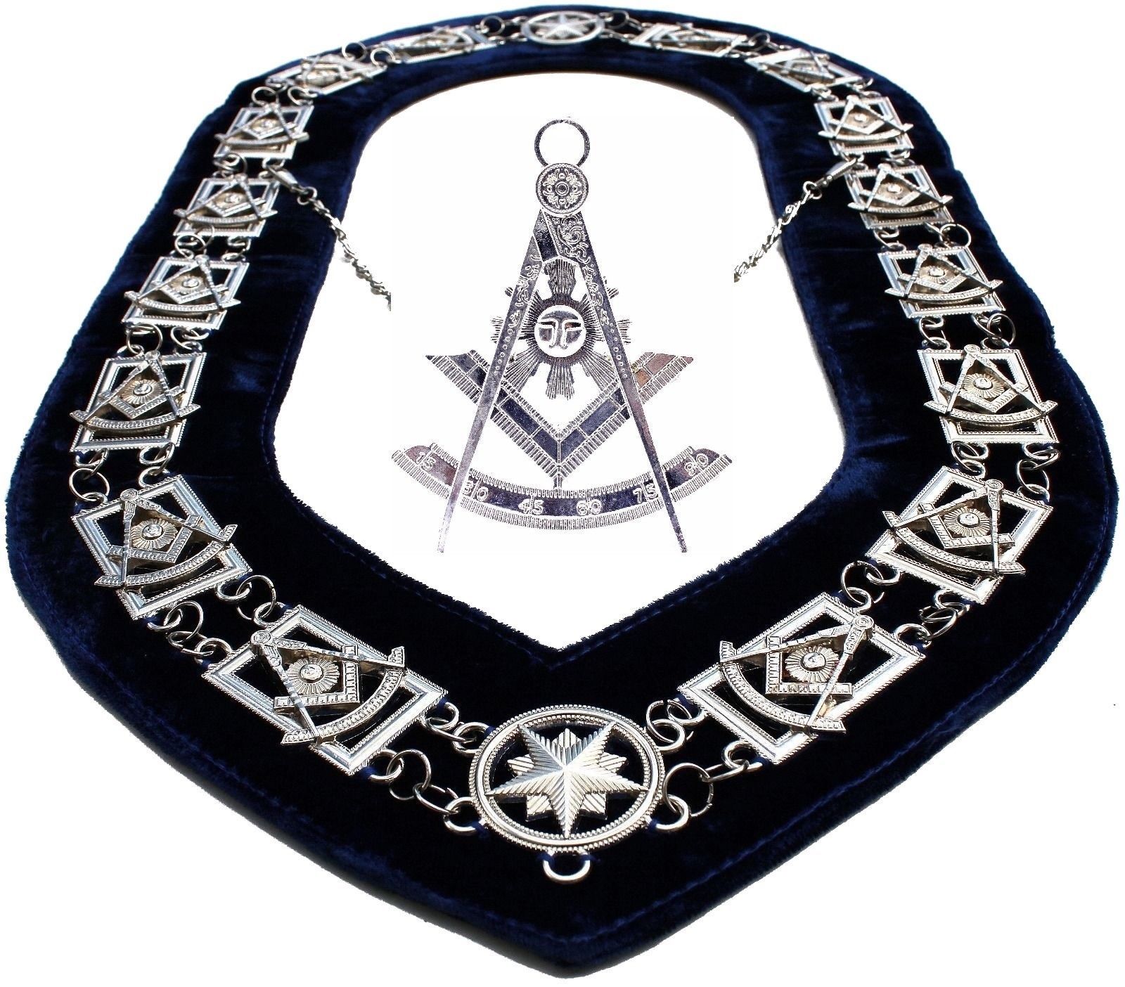 FREEMASON Masonic PAST MASTER SILVER Collar BLUE Backing with JEWEL Package