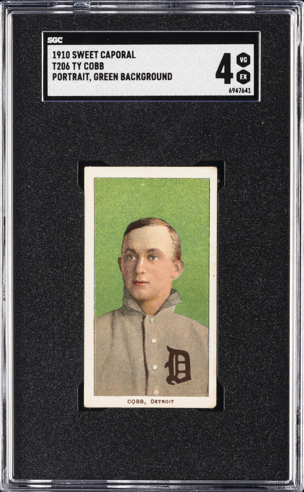 1910 T206 SWEET CAPORAL PORTRAIT, GREEN BACKGROUND TY COBB SGC 4