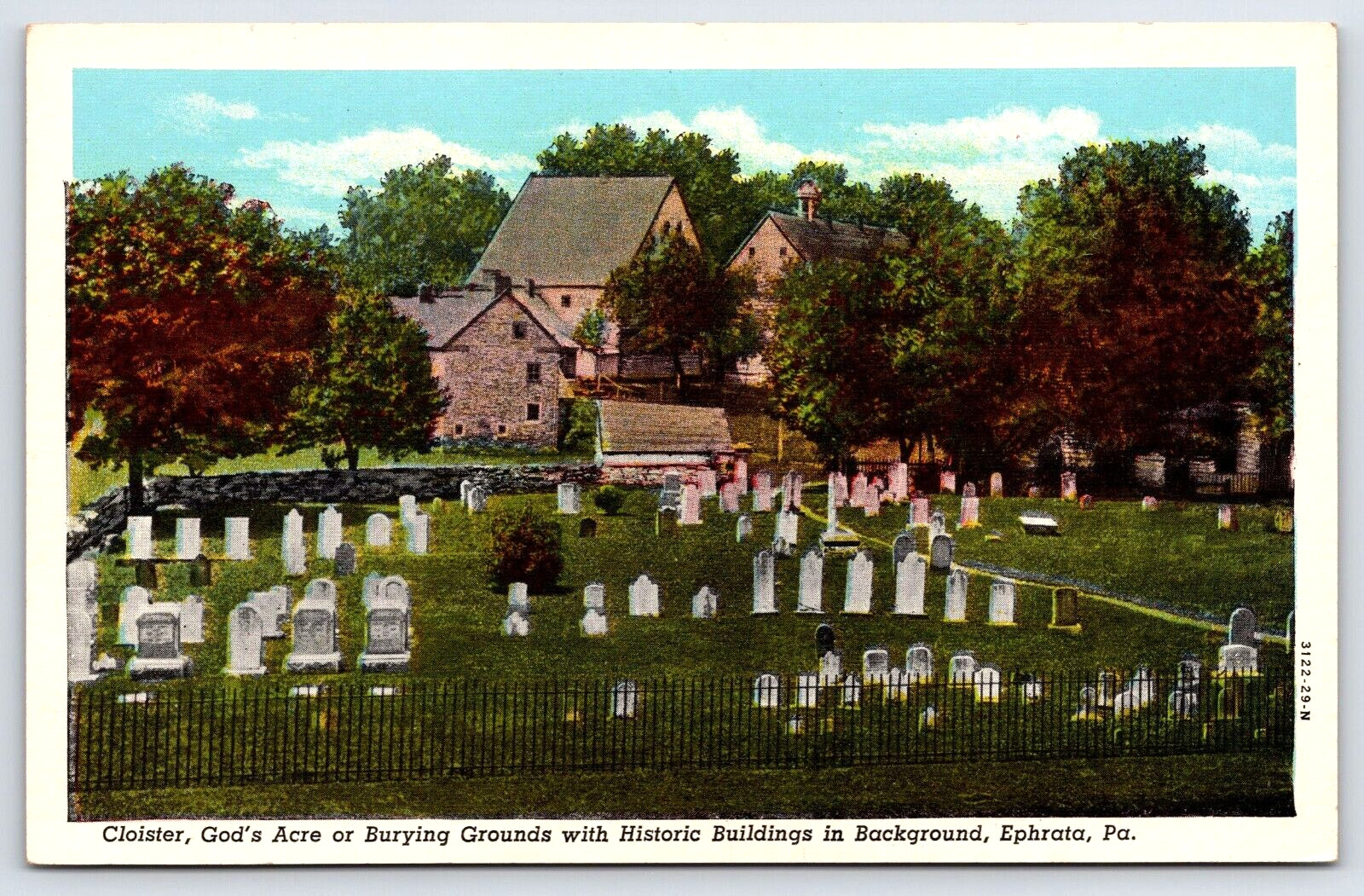 Original Old Vintage Outdoor Postcard God\'s Acre Burying Grounds Ephrata, PA USA