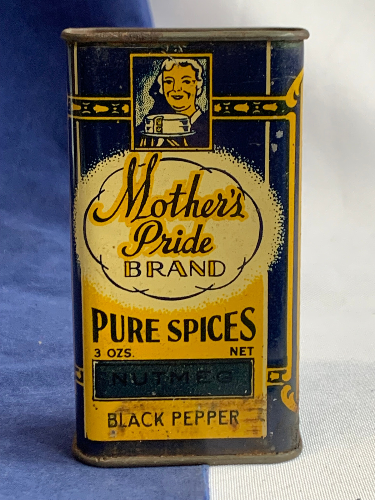 Vtg Mother's Pride Brand Tin Pure Spices Nutmeg Black Pepper 3 Ozs Can Art Deco 