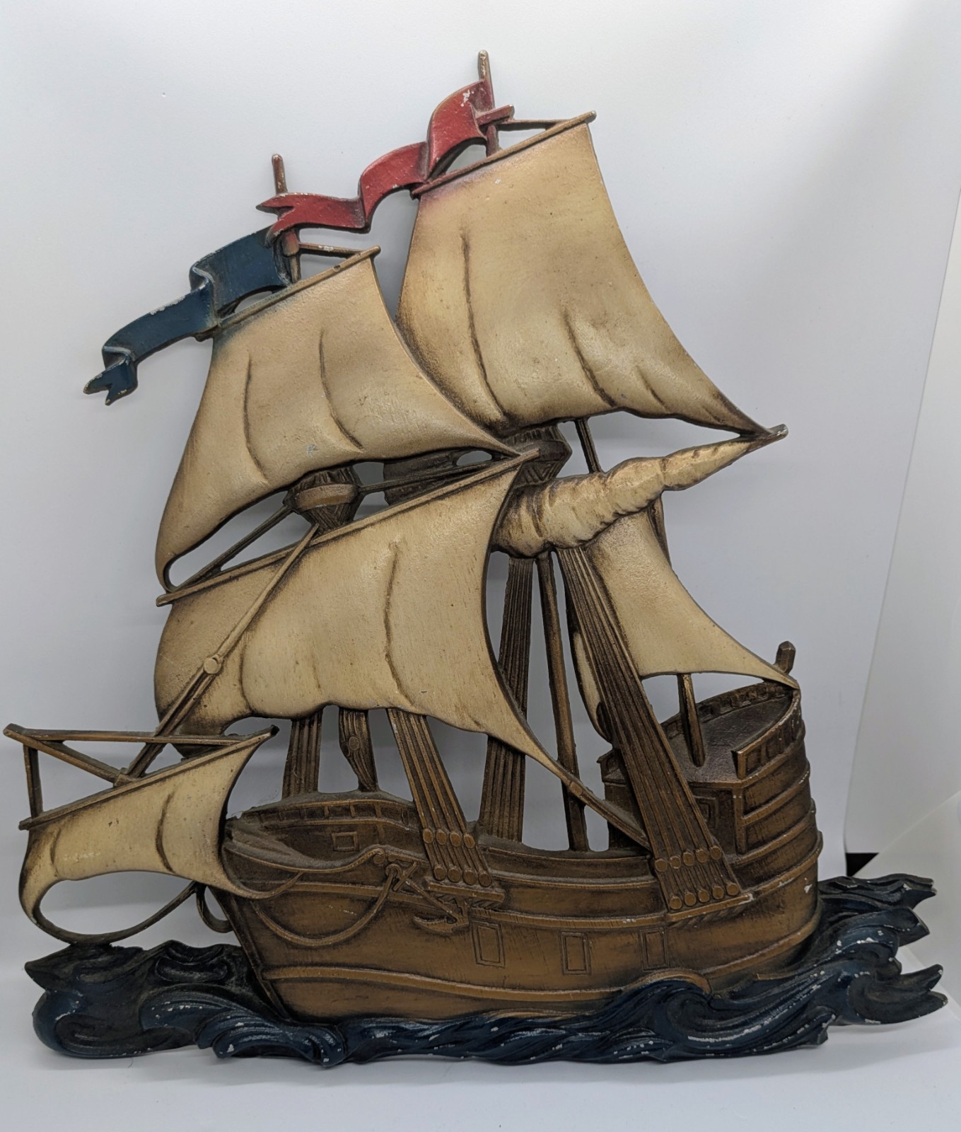 Vintage MCM Sexton Ships Nautical Metal Wall Hanging Cast Aluminum GREAT COLORS