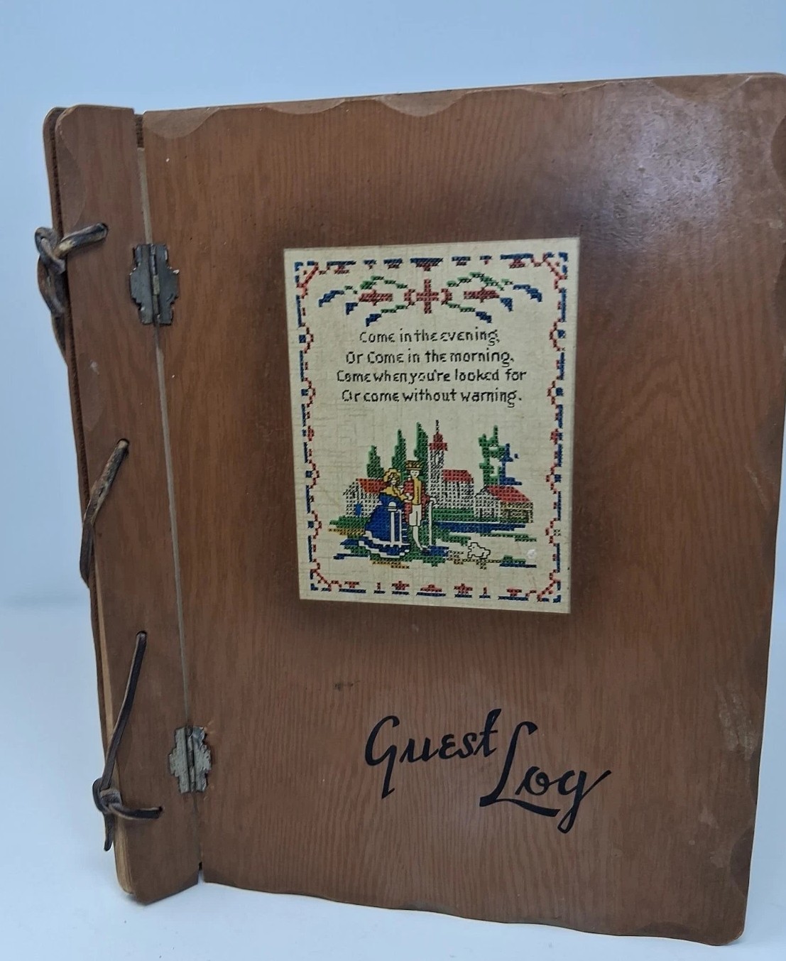 Vtg 1940's Guest Log Book New York State Ephemera Wooden Covers Becker Family 