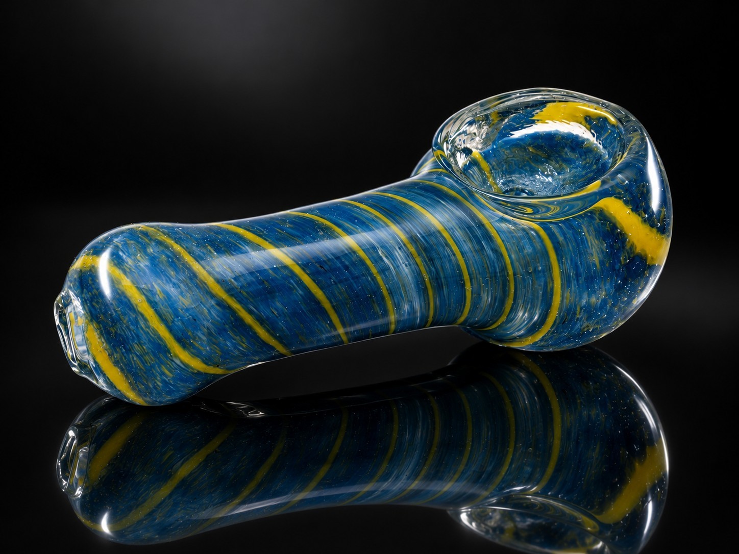 Mini Glass Tobacco Hand Pipe Blue Yellow Swirl Pocket Size Under 2.5