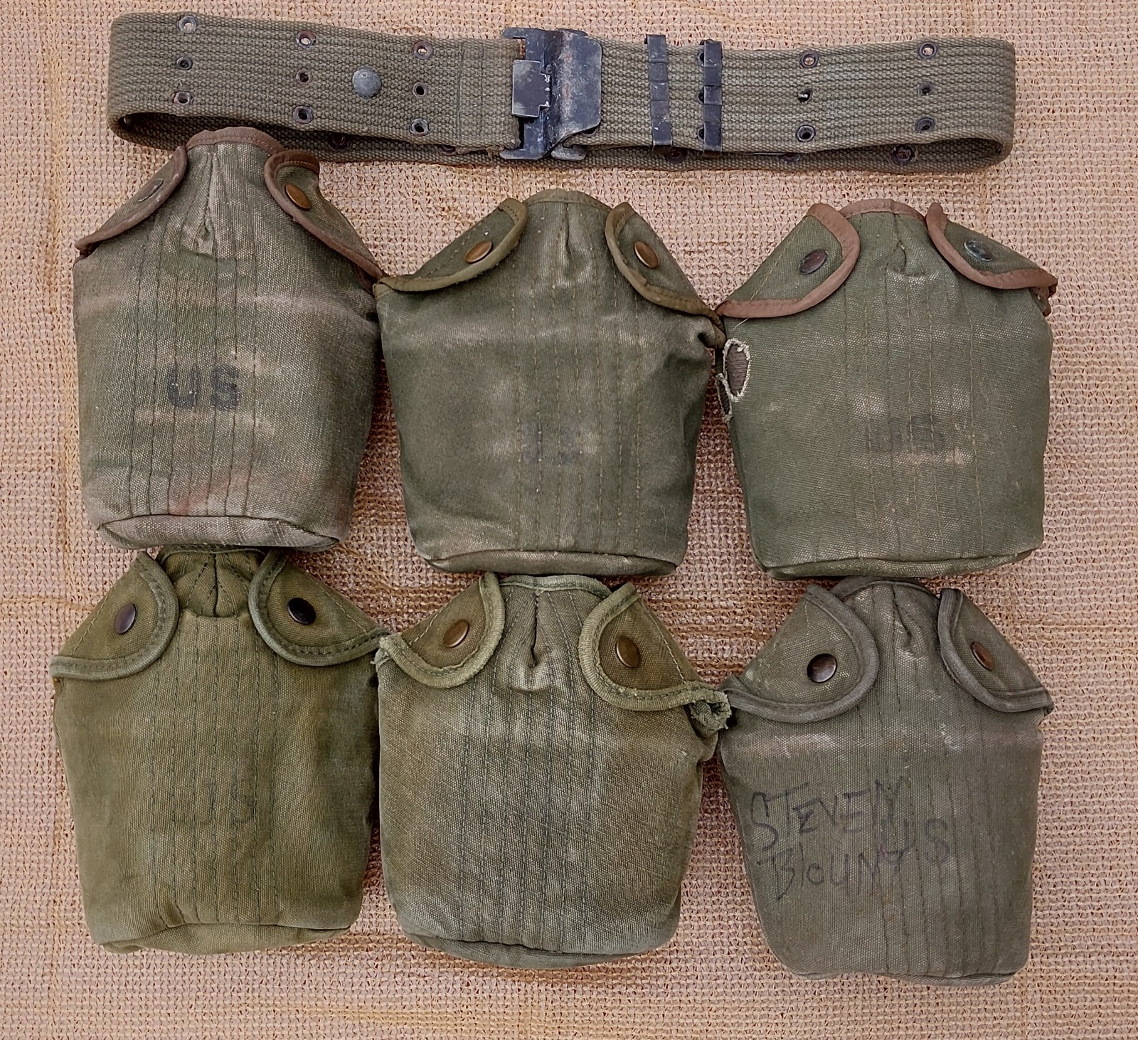 Vietnam Era Lot of M1956 Canteen Covers M1936 Pistol Belt