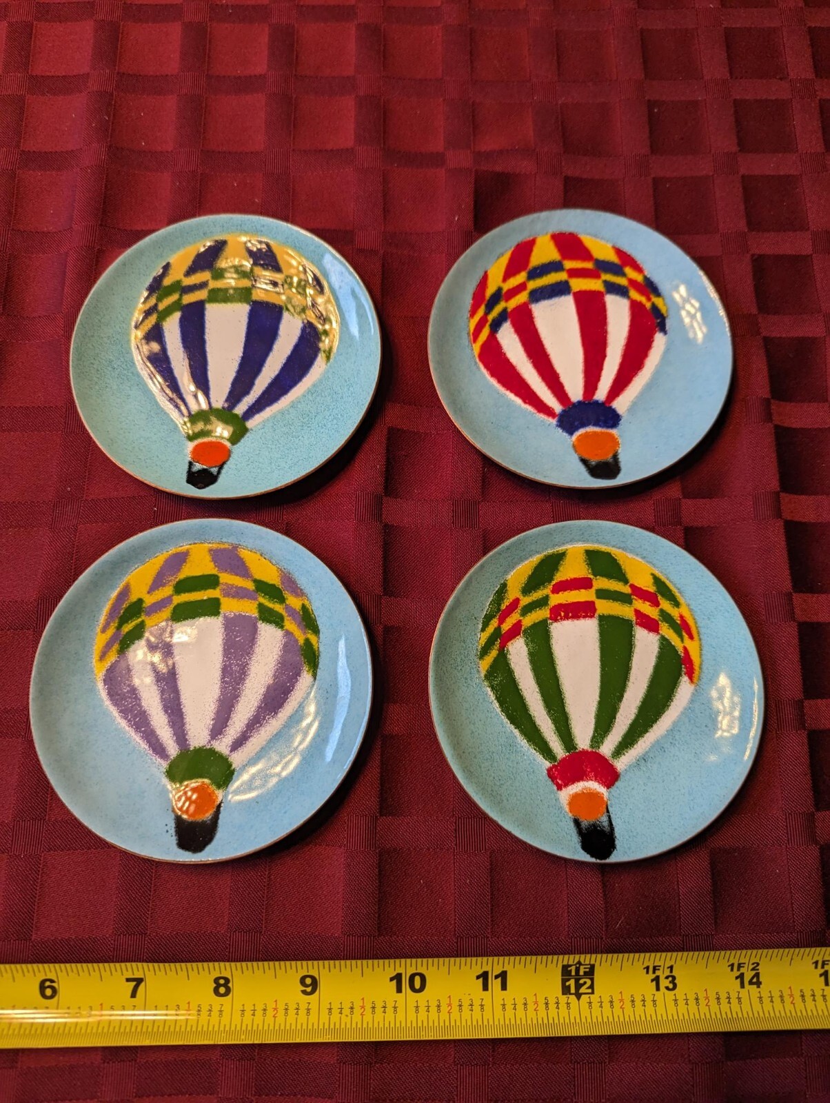 Set of Four Vintage ANNEMARIE DAVIDSON Enamel Plates 4.25\