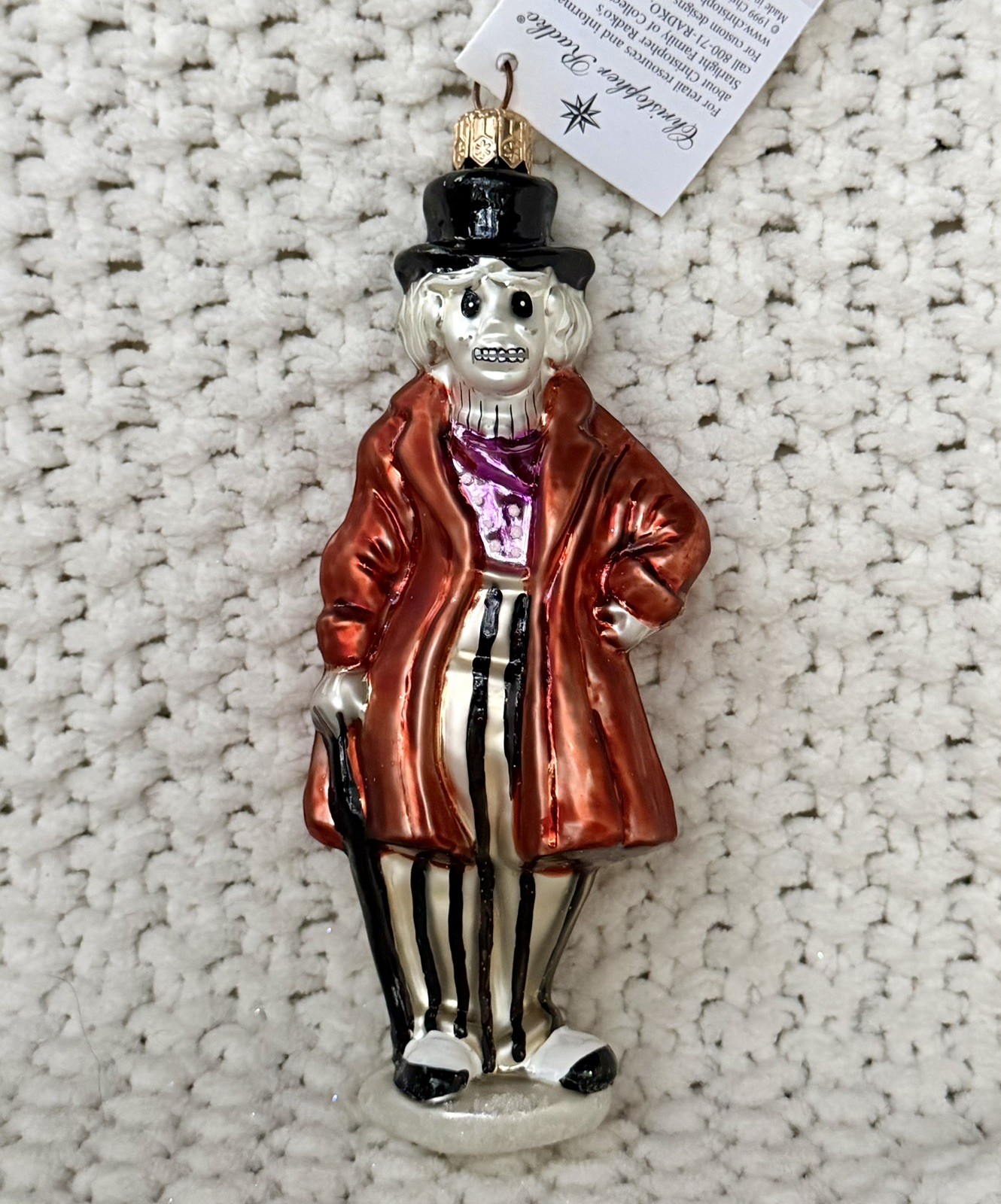 Vintage Retired Chris Radko Night Fright Skeleton Halloween Glass Ornament 5.5”