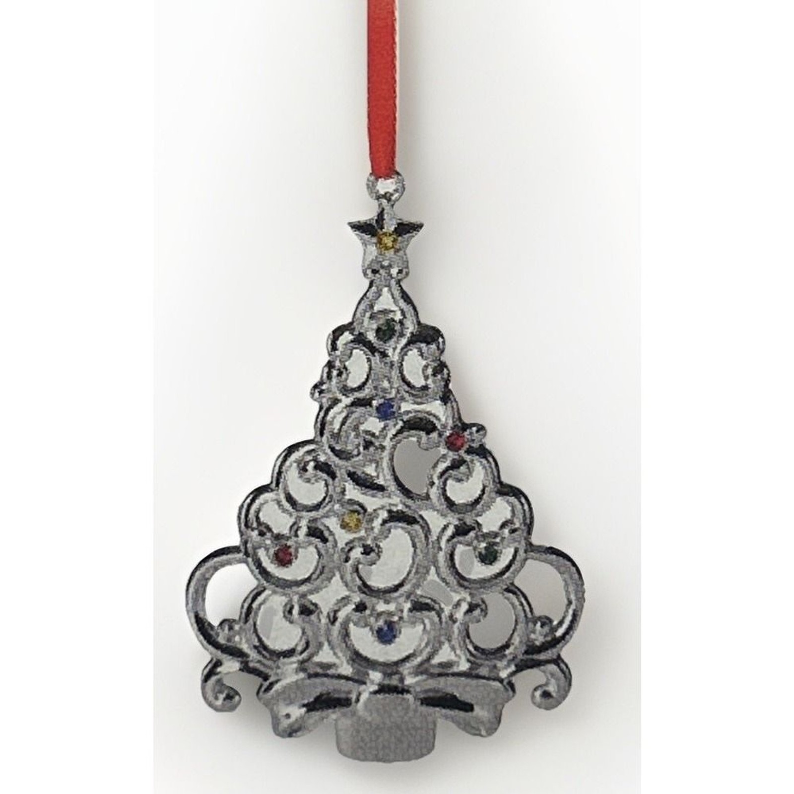 Lenox Sparkle and Scroll Silverplate Christmas Tree Ornament MULTICOLOR Gems