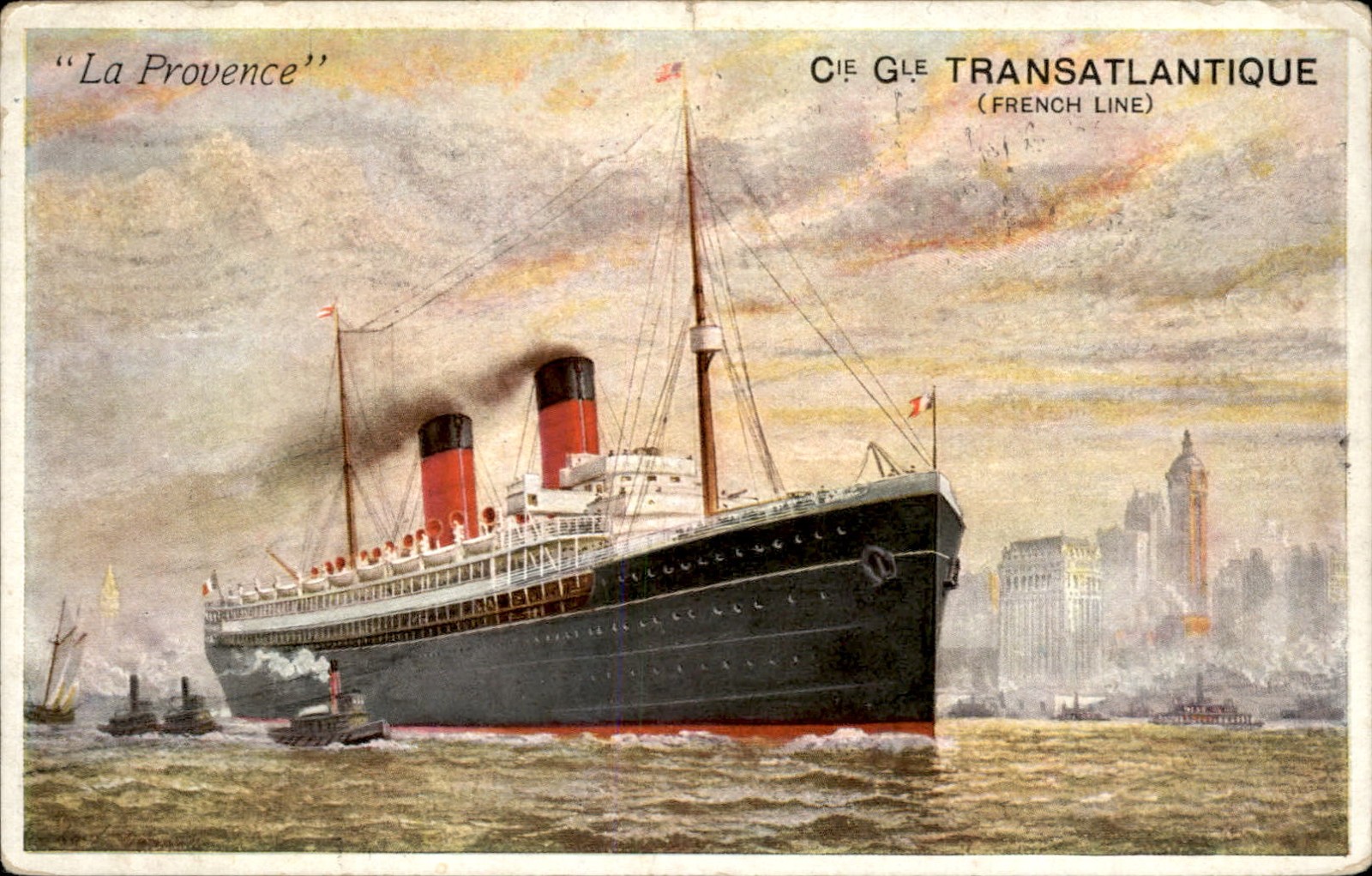 Ocean Liner La Provence Transatlantic Ships c1910s Vintage Postcard