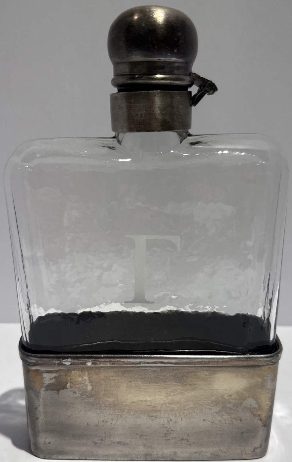 Vtg Large Glass and Metal Flask 6