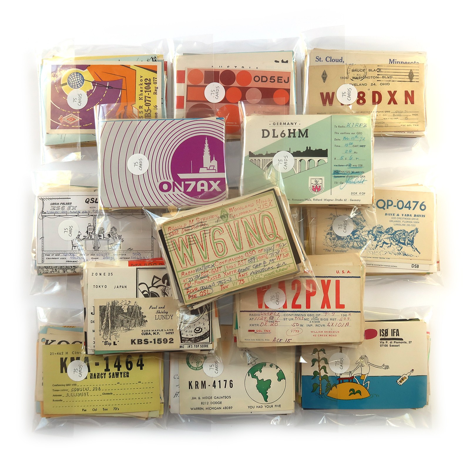 75 Vintage QSL Cards Lot - CB Ham Radio Operator History - Shortwave Culture