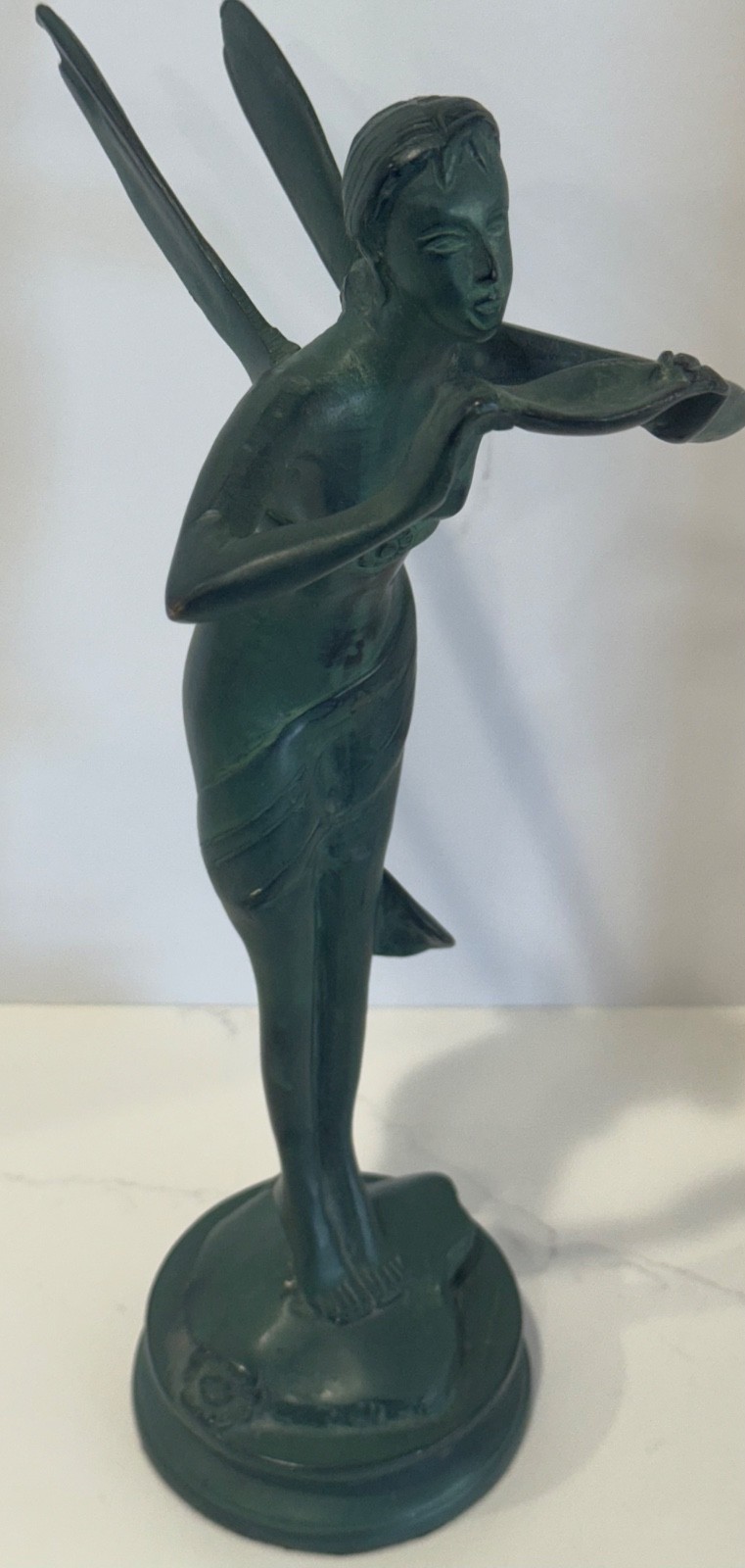VINTAGE ART NOUVEAU BRONZE/BRASS WINGED METAL STATUE SPRITE FAIRY SCULPTURE VINTAGE ART NOUVEAU BRONZE/BRASS WINGED METAL STATUE SPRITE FAIRY SCULPTURE
