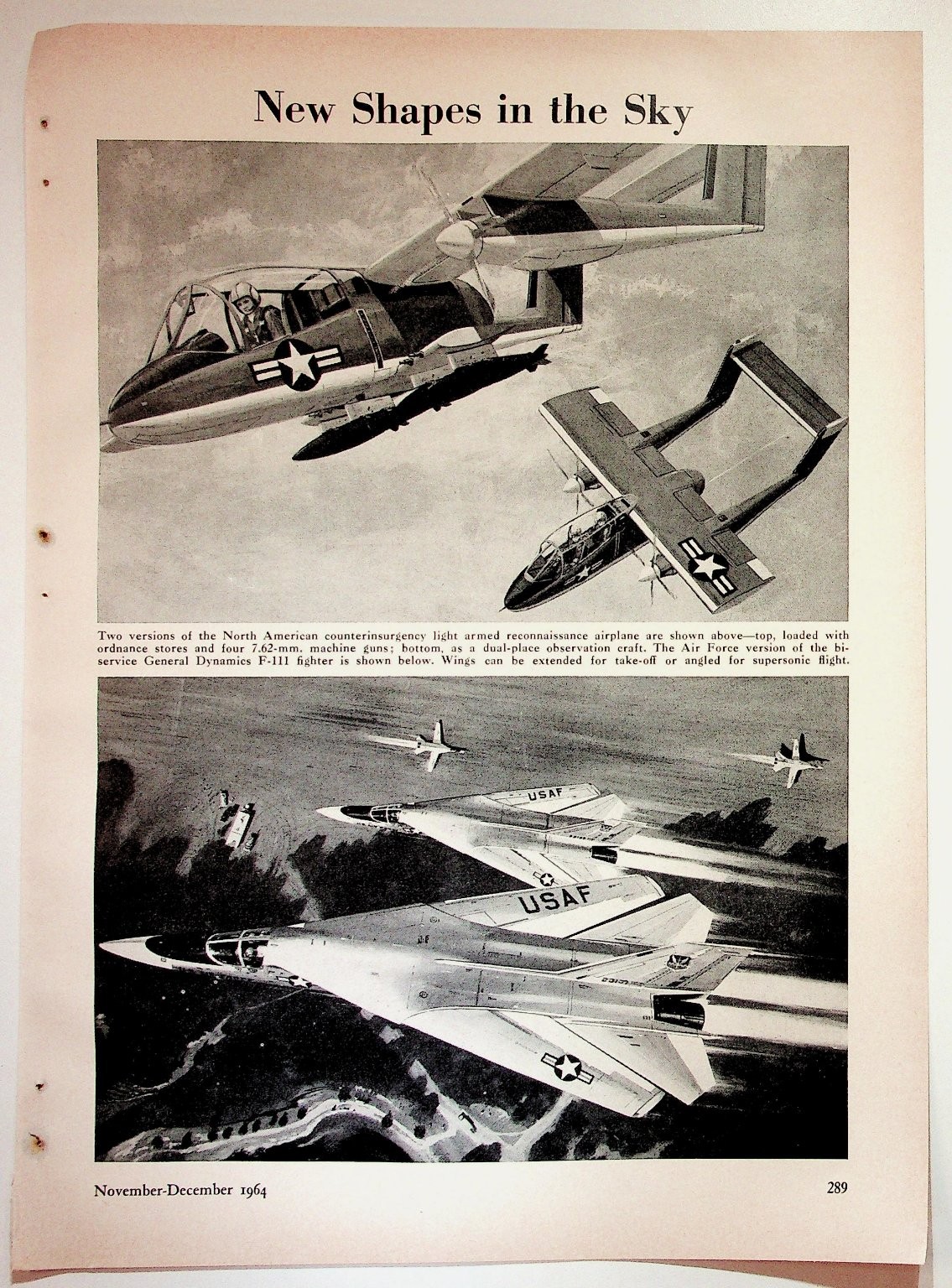 1964 Original Print Article New Shapes in the Sky Military Aircraft 8x11