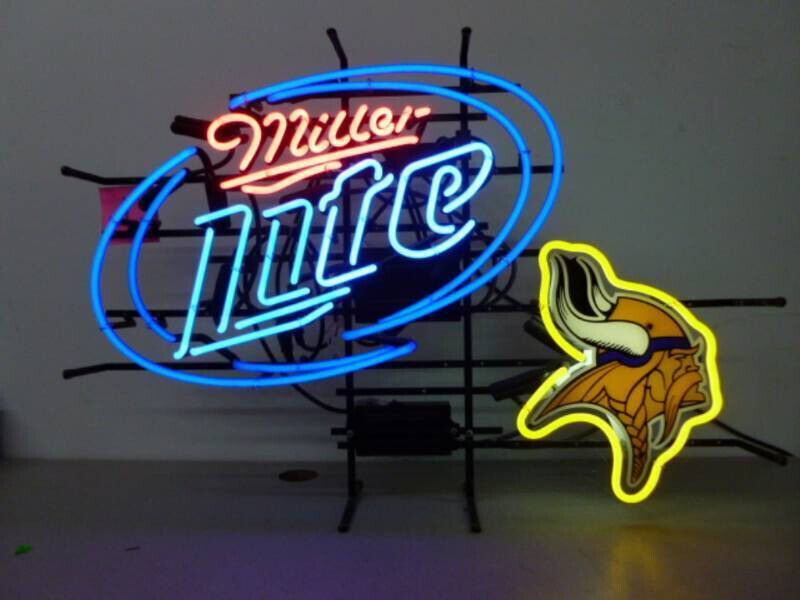 Minnesota Vikings Lite Beer Neon Light Sign 19x15 Lamp Man Cave Bar Decor