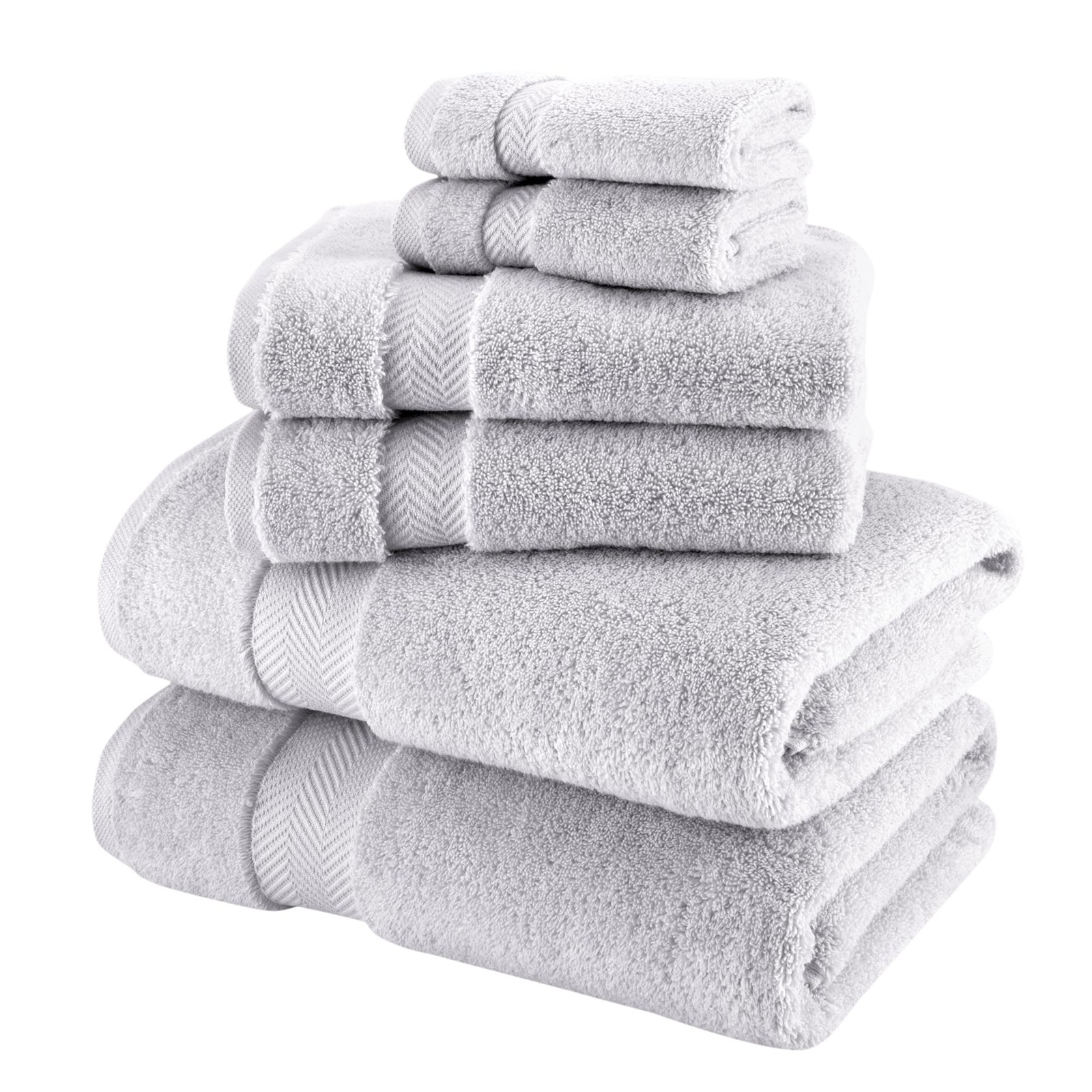 Classic Turkish Towels 6-Piece Set 100% Cotton Bath Hand Washcloth Platinum