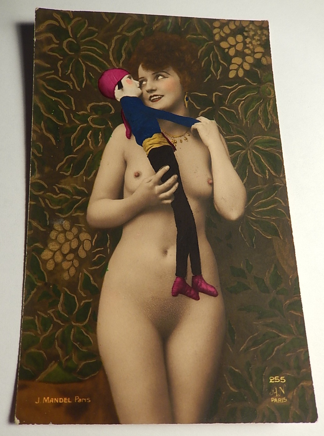 Vintage 1920s French Risque Nude Woman Breast Color Tinted Postcard AN H18