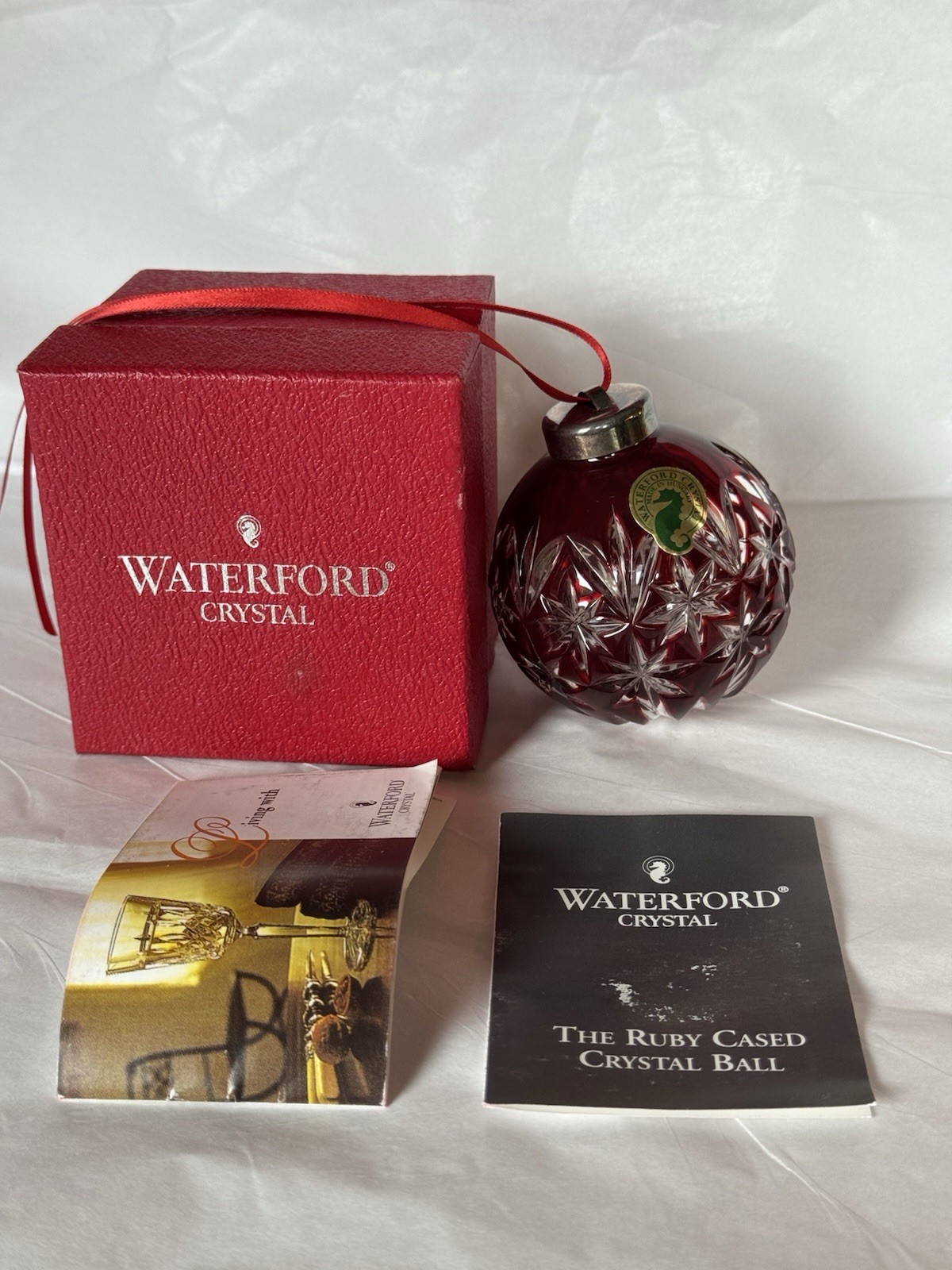 WATERFORD CRYSTAL RUBY CASED BALL CHRISTMAS TREE ORNAMENT WITH ORIGINAL BOX WATERFORD CRYSTAL RUBY CASED BALL CHRISTMAS TREE ORNAMENT WITH ORIGINAL BOX