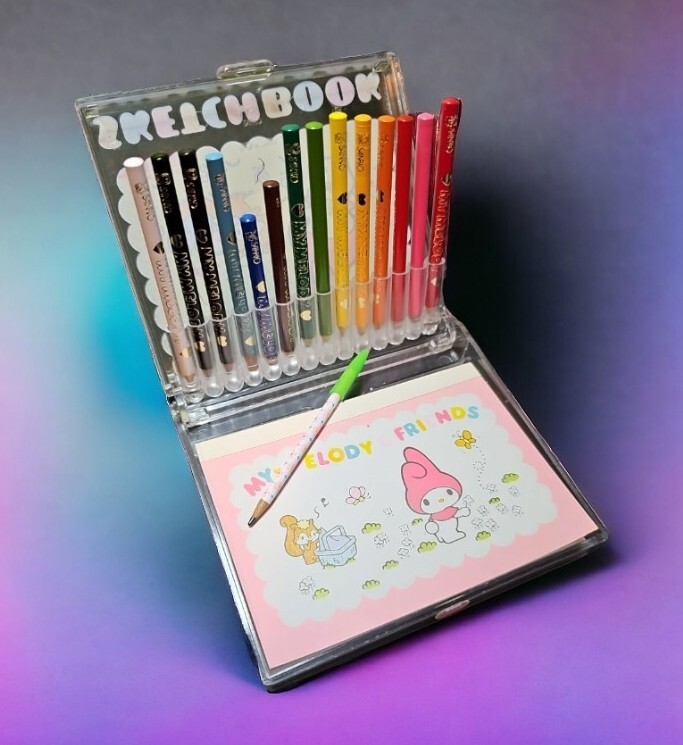 Vintage 1967 Sanrio My Melody Mini Sketchbook Clear Hard Case Pencils Pad 1976