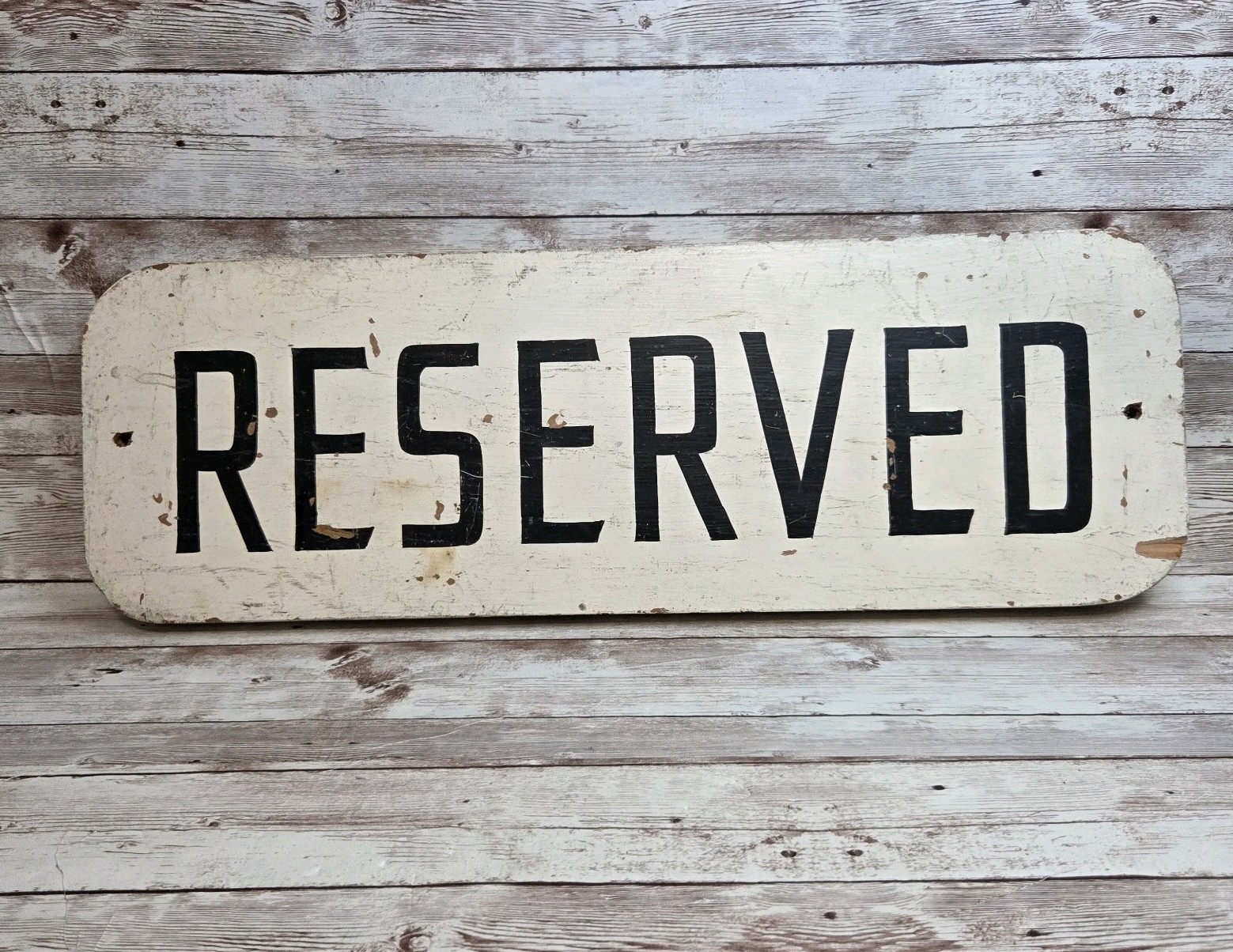 Vintage Reserved Sign Hand Painted On Wood Shabby Worn 