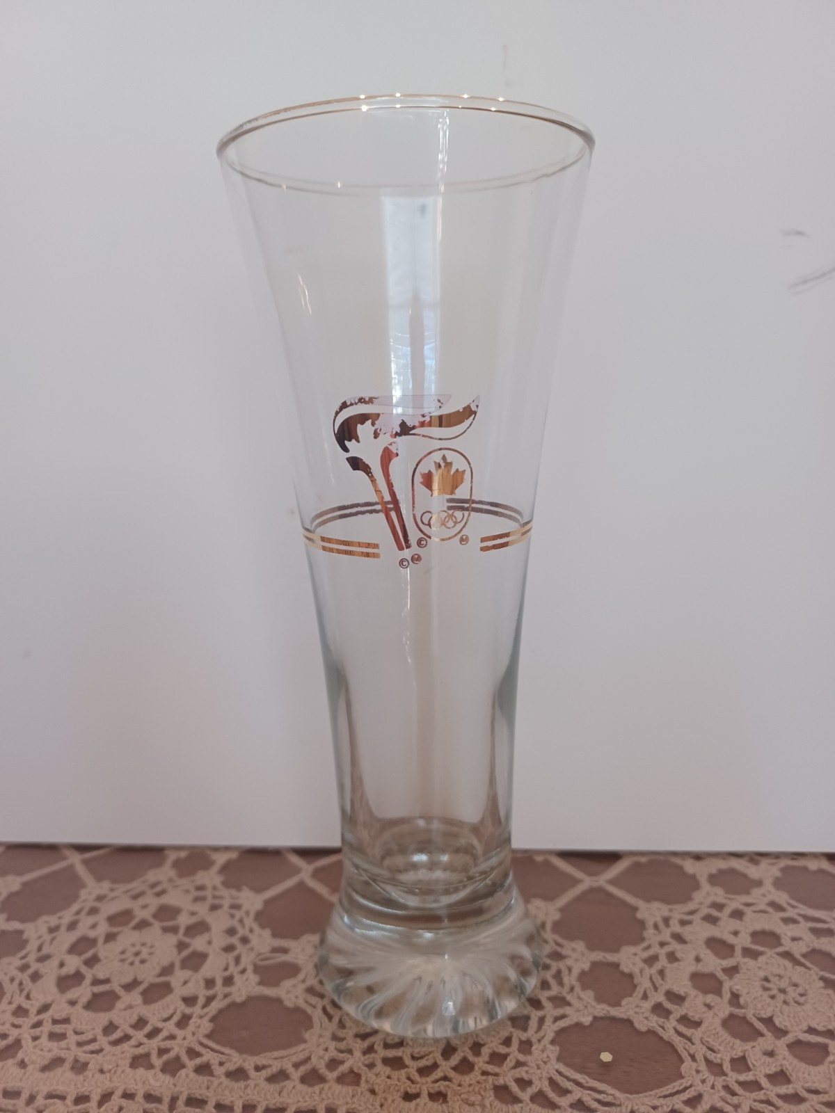 Vintage 1988 Calgary Winter Olympics Pilsner Beer Glass with 22k Gold Logo