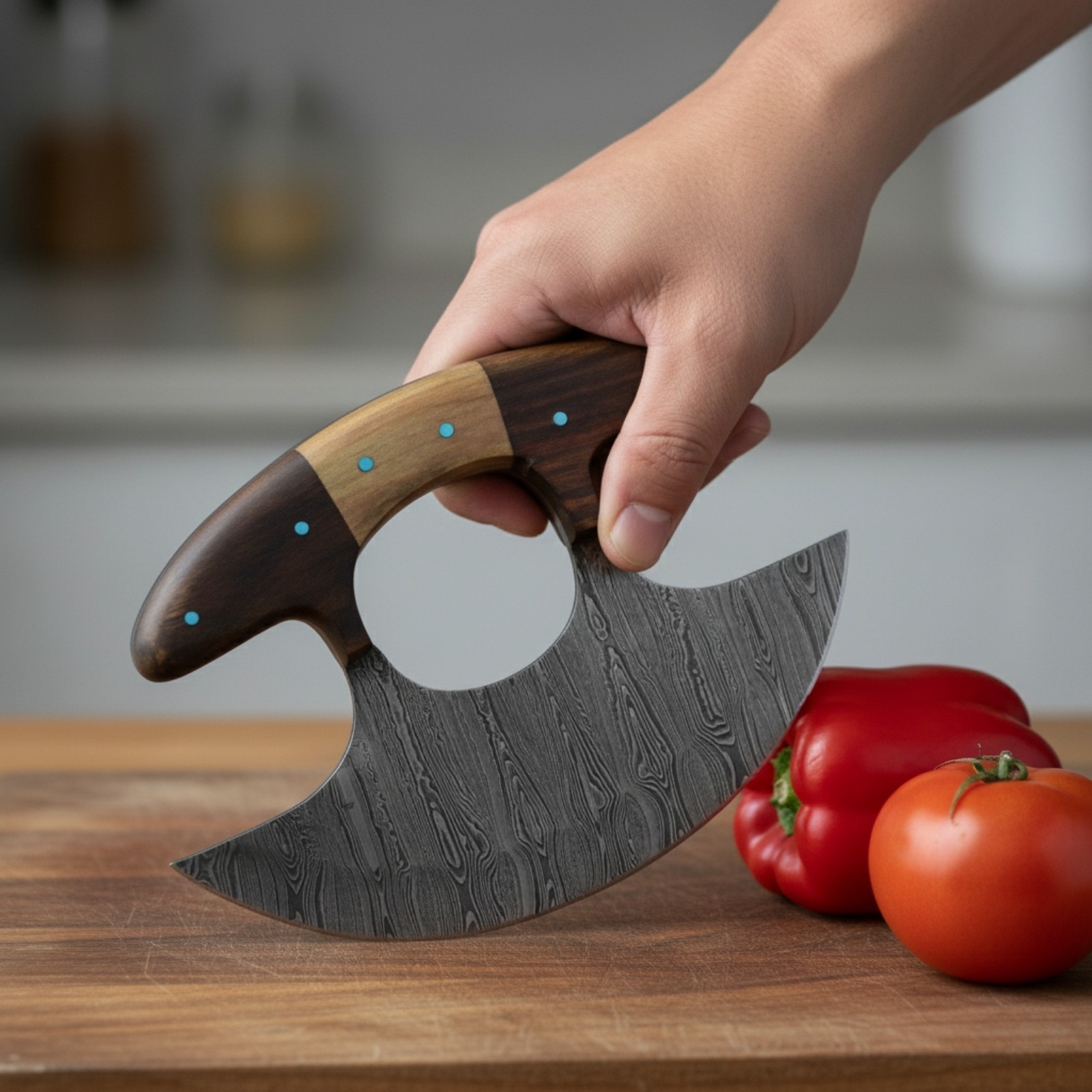 SHARD Handmade Damascus Steel Ulu Knife 5.5\