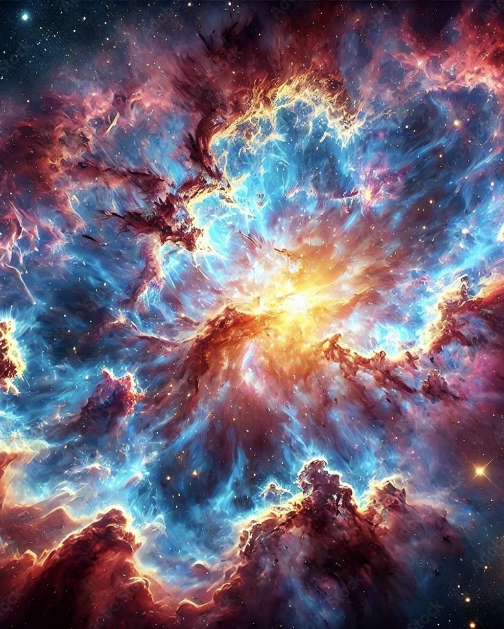 Vibrant Cosmic Explosion Nebula Art Print 8x10 Original Space Galaxy Wall Art