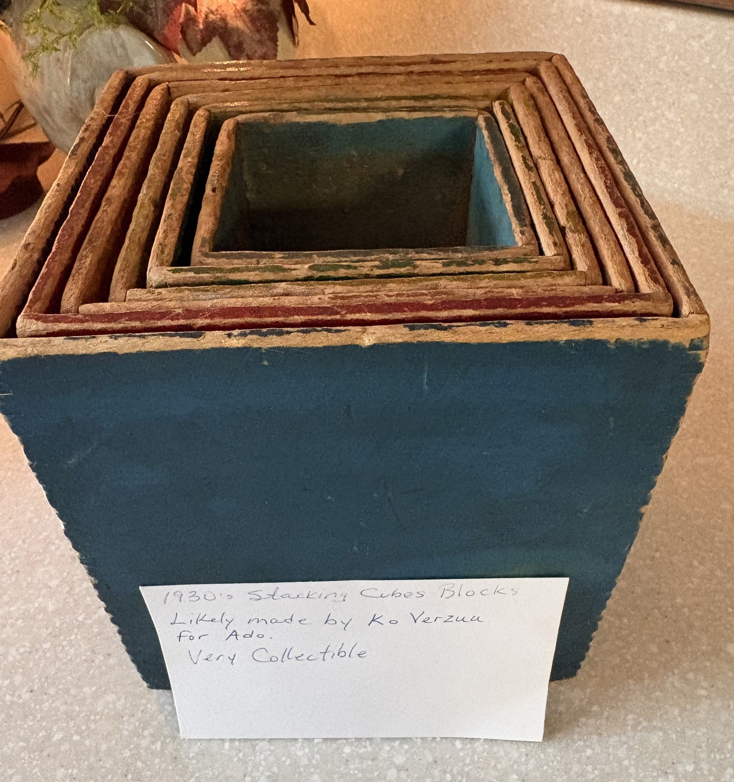 ADO 1930s Wood Cube Painted Stacking Blocks Nesting Boxes COMPLETE Set of 6