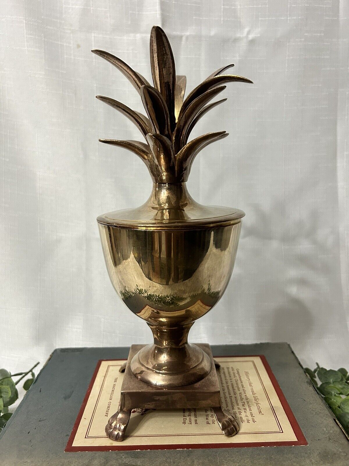 Vtg Hollywood Regency Style Gatco Solid Brass Pineapple Urn Vase Candle Trinket