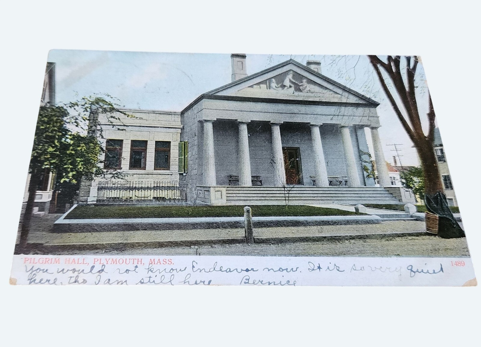 Antique 1907 Pilgrim Hall Plymouth MA Postcard Handwritten Note Undivided Back